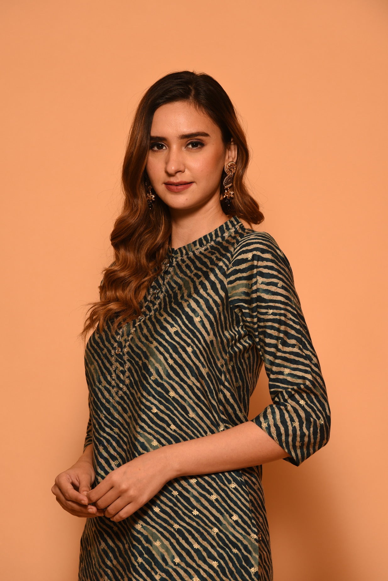 Dark Green Laheria Printed Muslin Kurti
