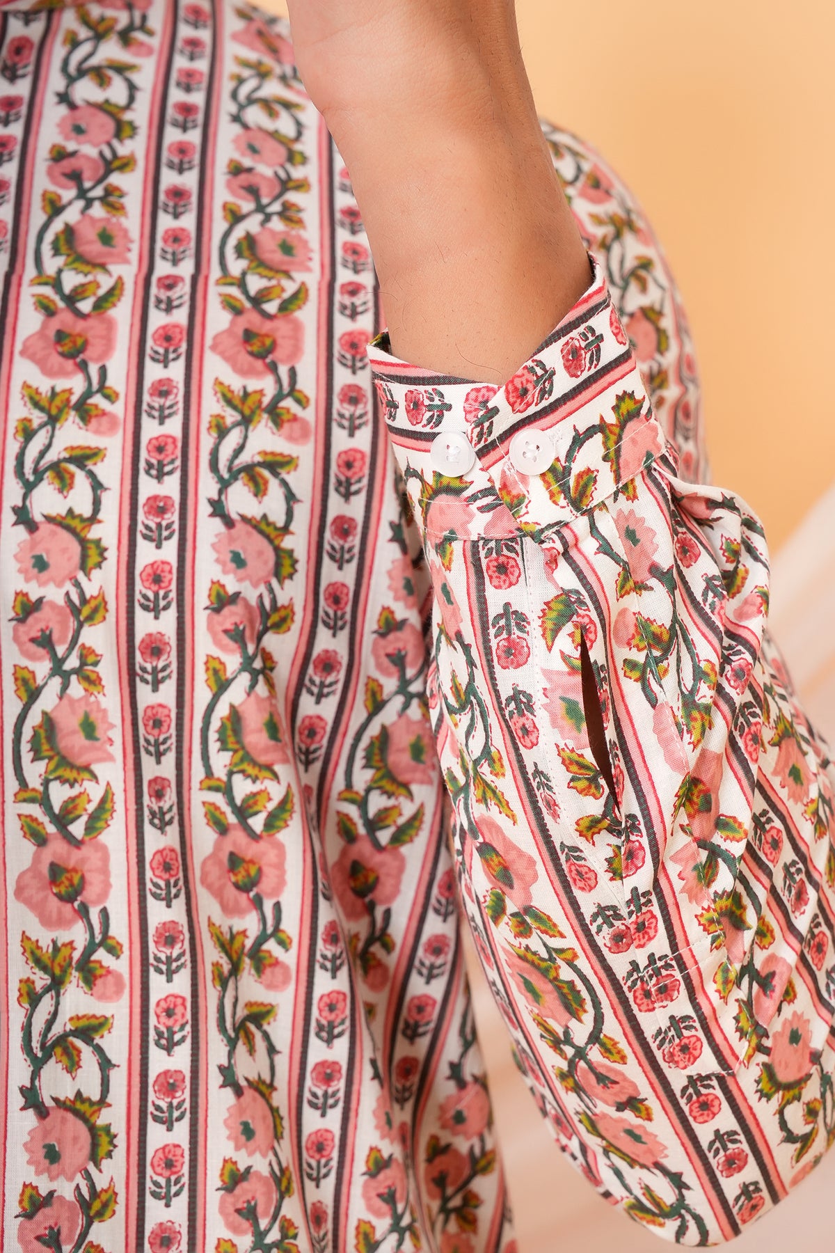 Traditional Floral Print Multicolor Kurta For Father- Pink With Yellow Flower
