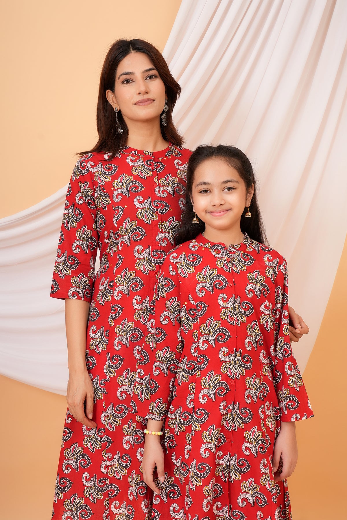 Traditional Kurta With Multicolor Floral Work for Beta-Bold Red
