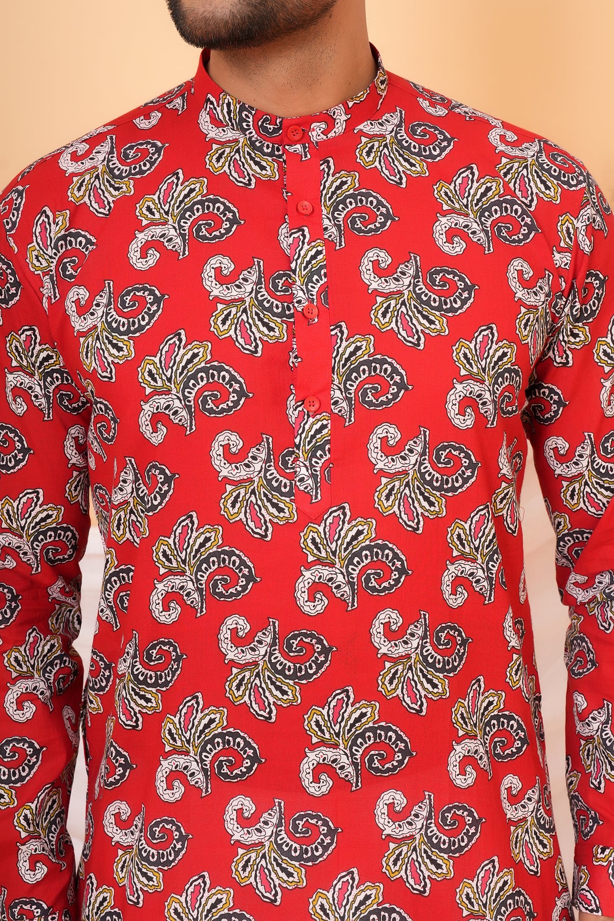 Traditional Kurta With Multicolor Floral Work for Beta-Bold Red
