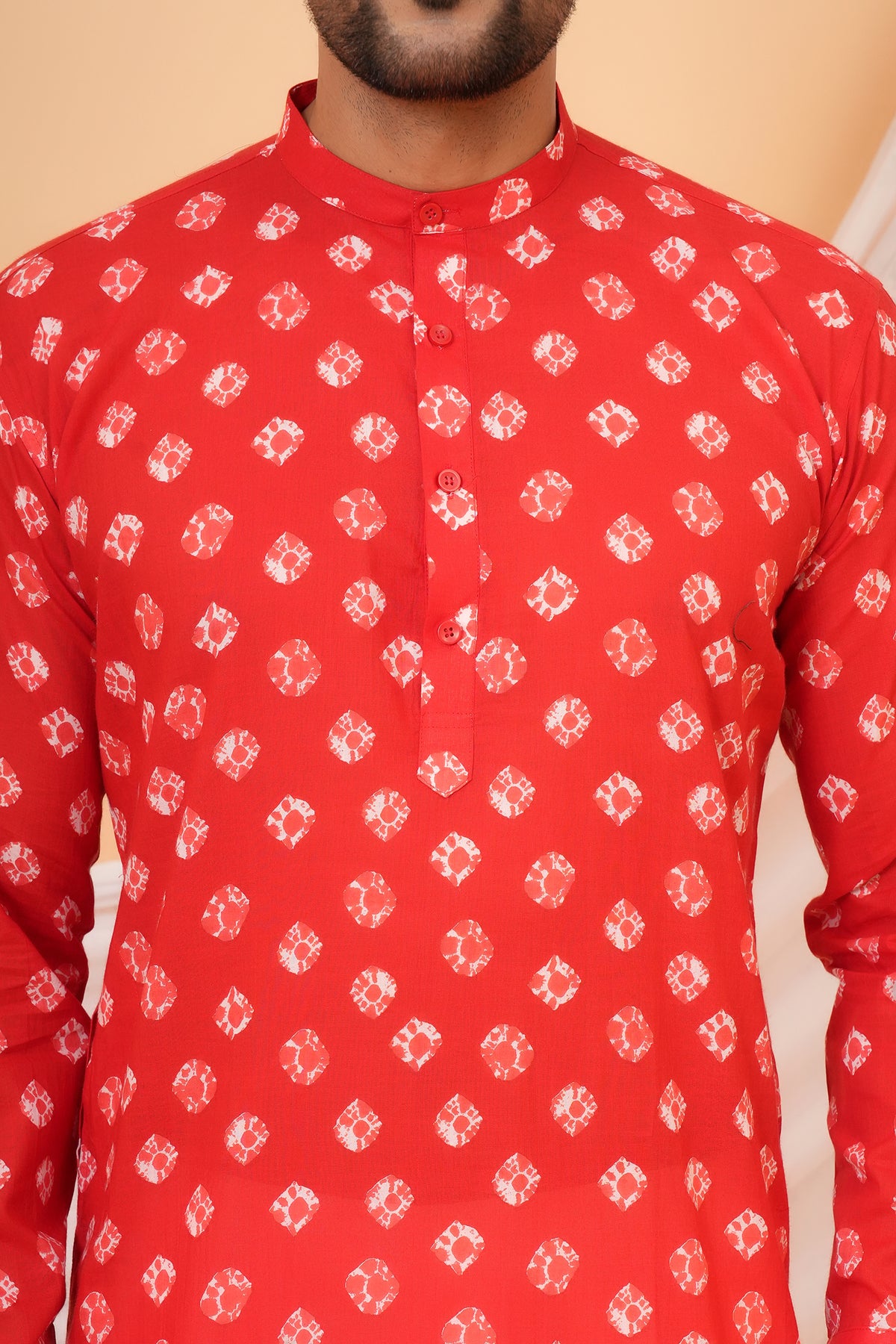 Stunning Bandhani-Inspired Printed Cotton Kurta For Beta In Red Color
