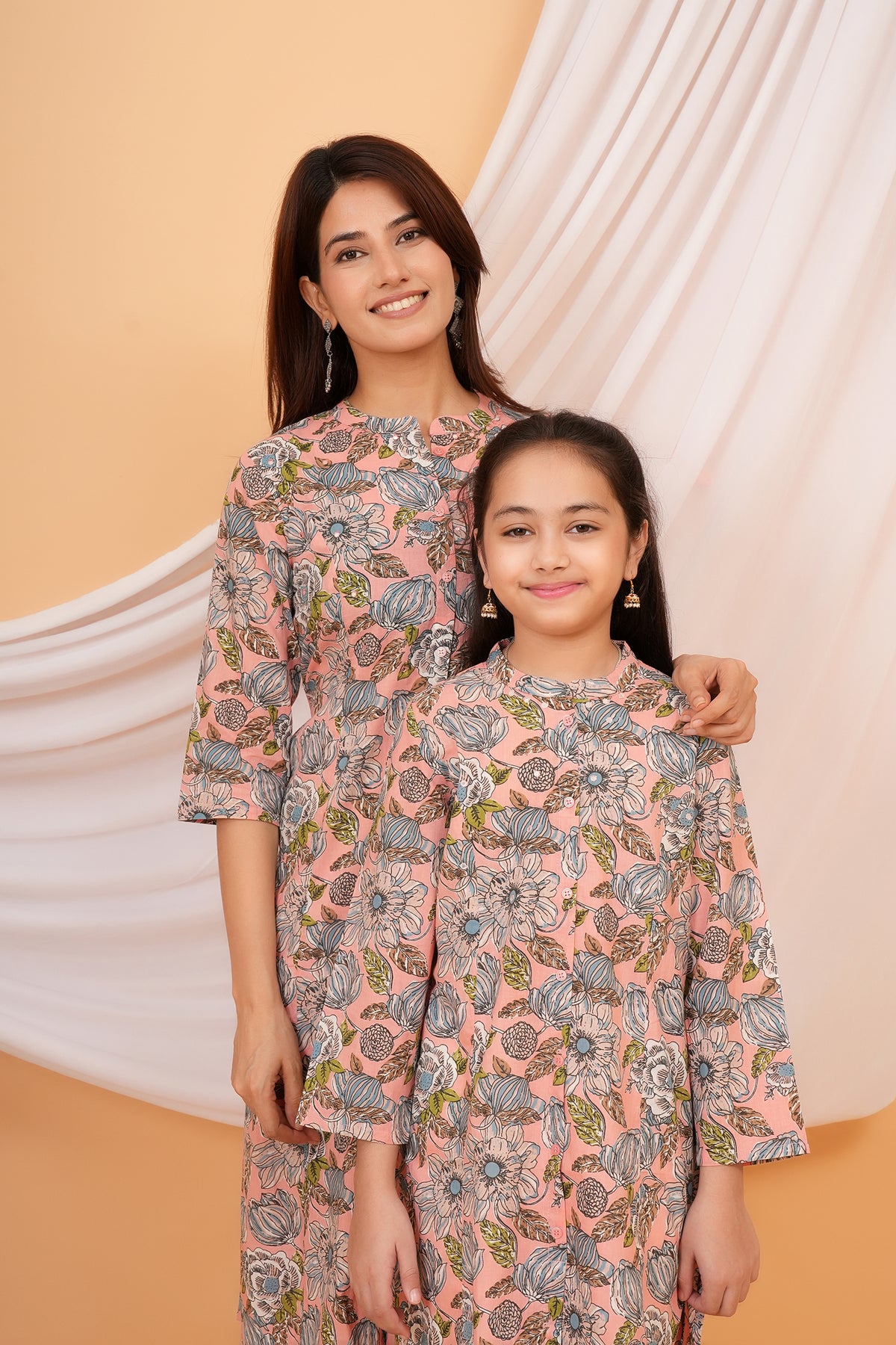 Multicolor Floral Printed Pink Base Kurti For Mother