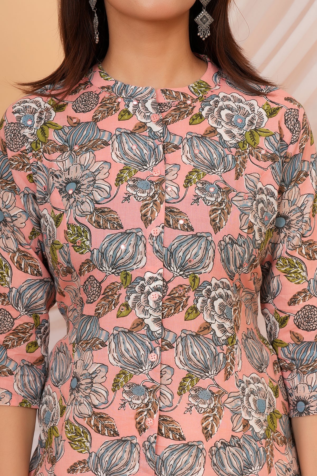 Multicolor Floral Printed Pink Base Kurti For Mother