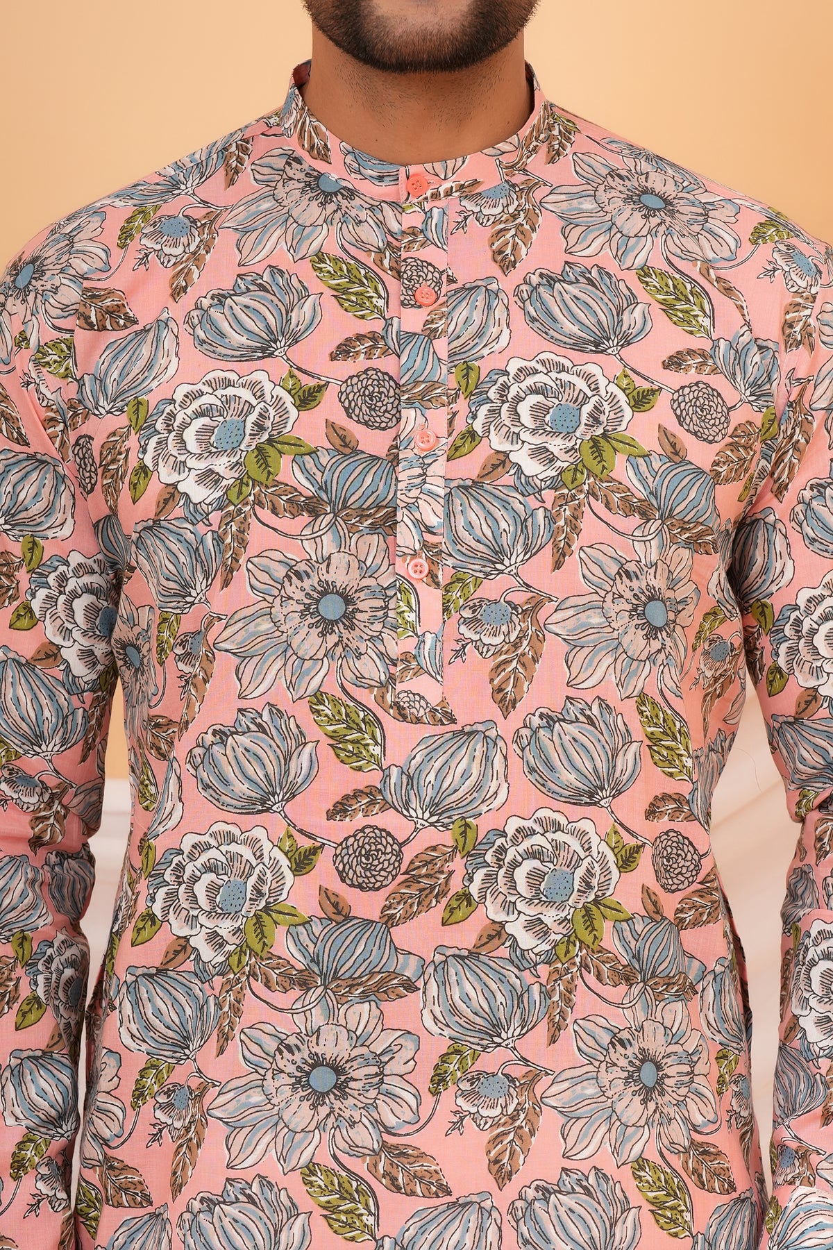 Multicolor Floral Printed Pink Base Kurti For Mother