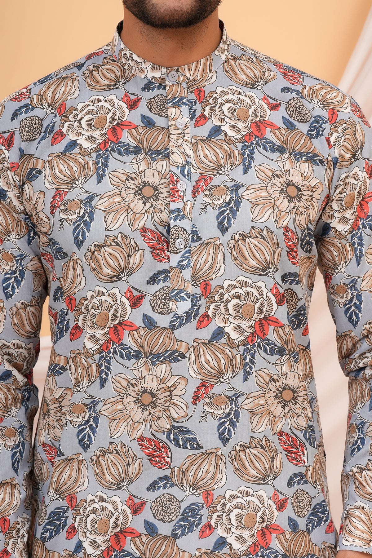 Multicolor Floral Printed Grey Base Kurta For Beta