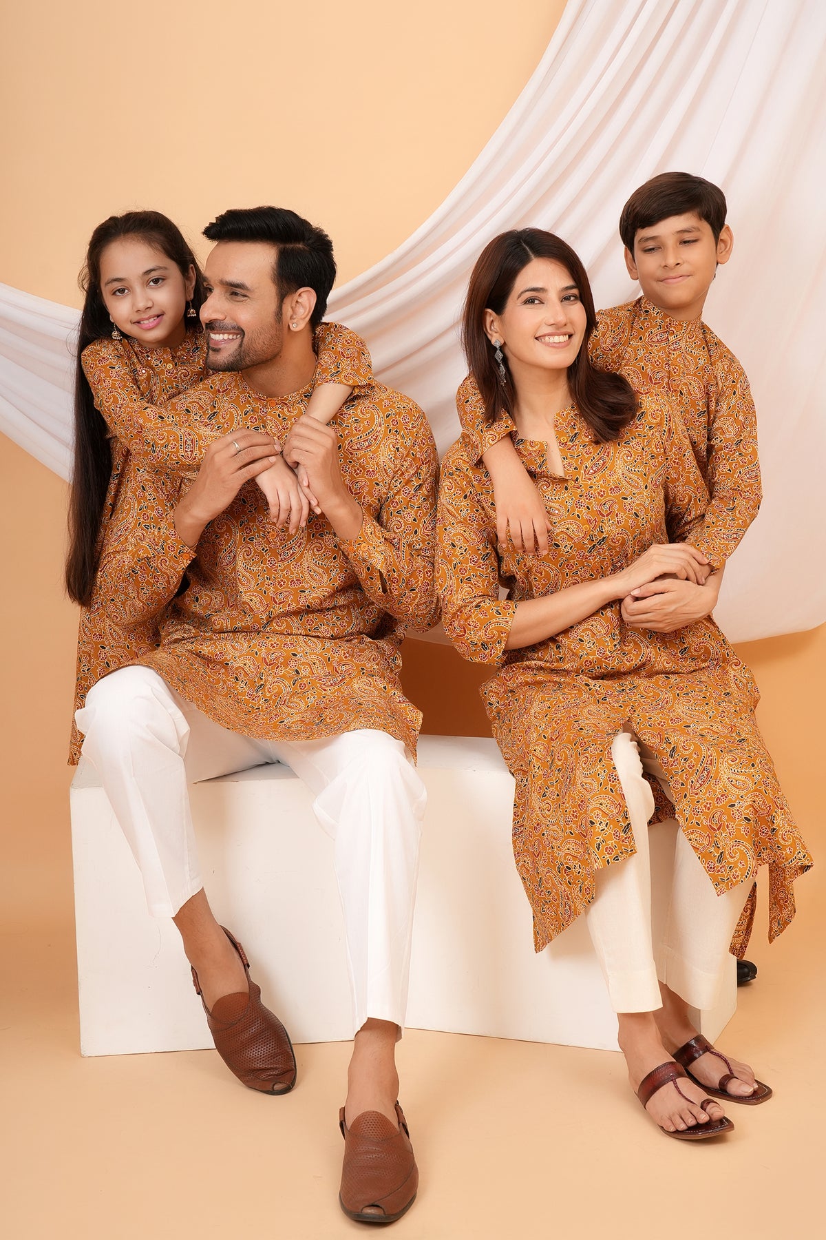 Kalamkari Inspired Paisley, Floral and Leafy Printed Kurti For Mother- Mustard