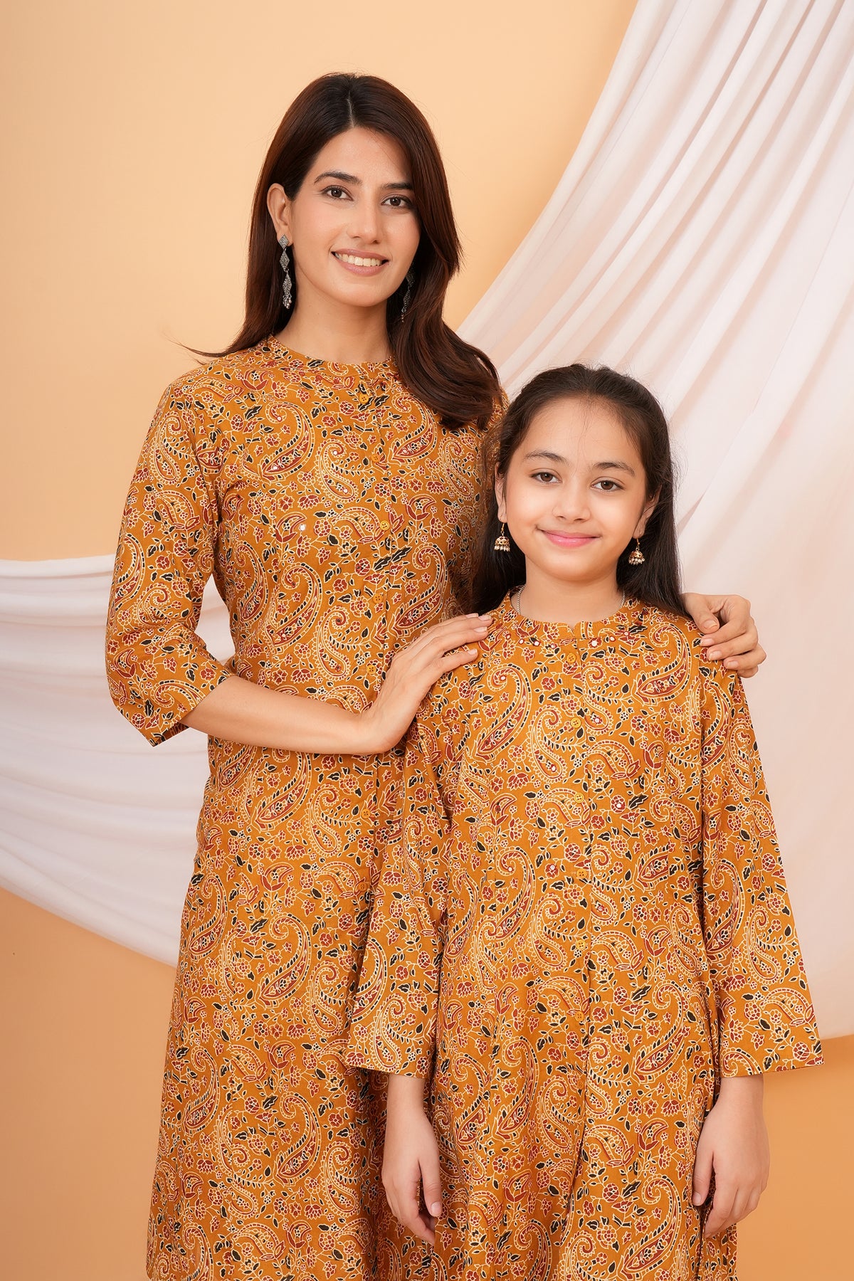Kalamkari Inspired Paisley, Floral and Leafy Printed Kurta For Beta- Mustard