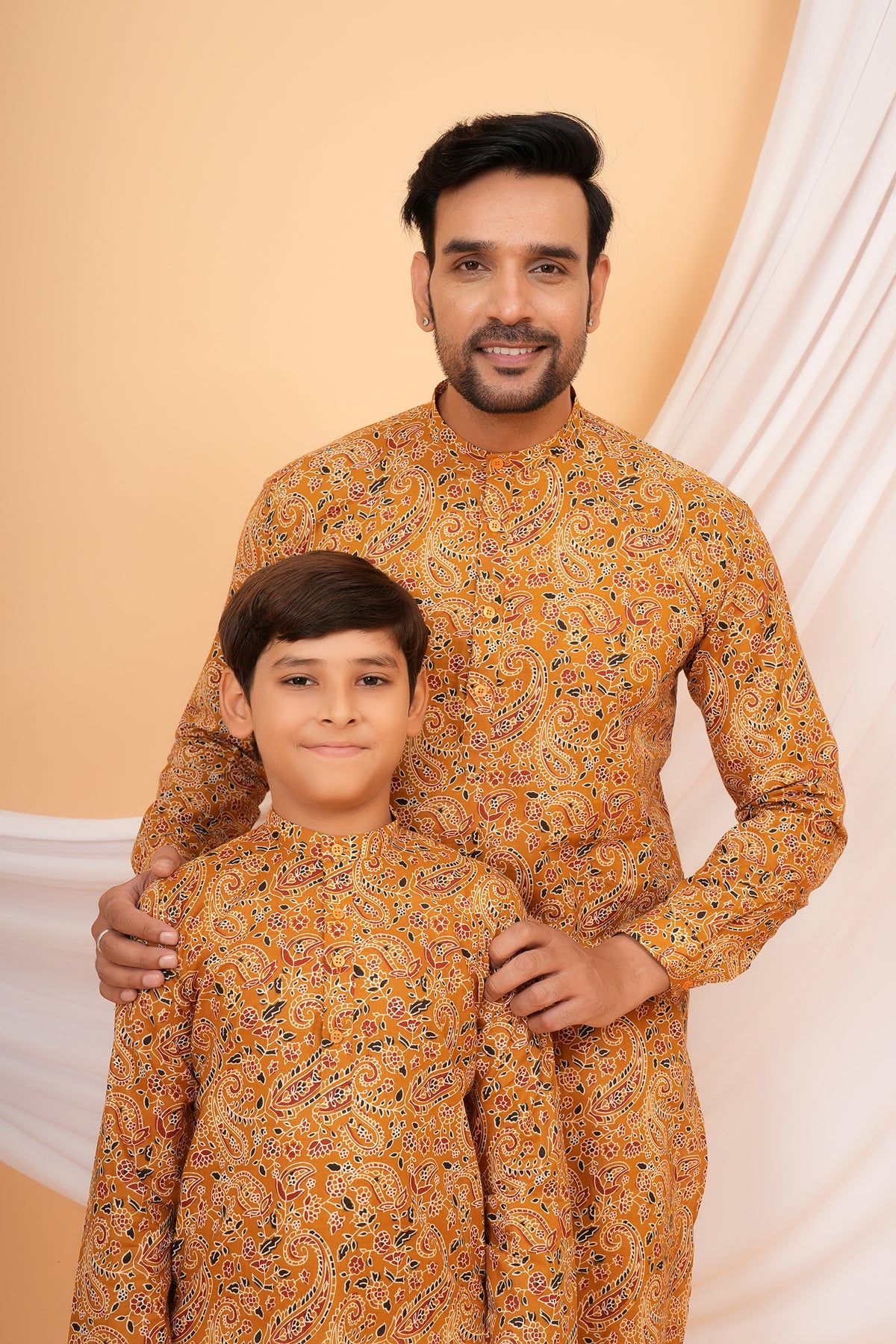Kalamkari Inspired Paisley, Floral and Leafy Printed Kurti For Mother- Mustard