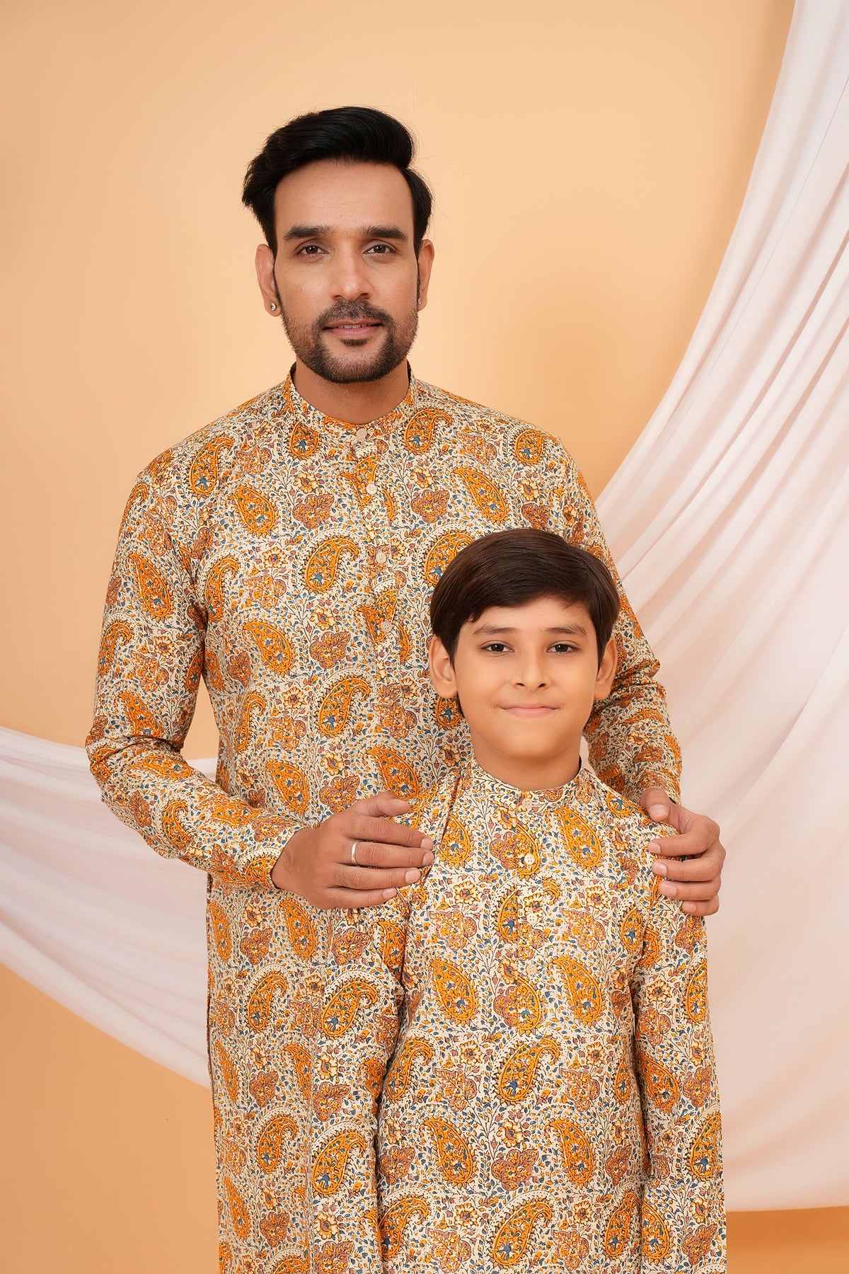 Paisley Printed Kalamkari Cotton Kurti with Mandarin Collar for Beti - Mustard Yellow