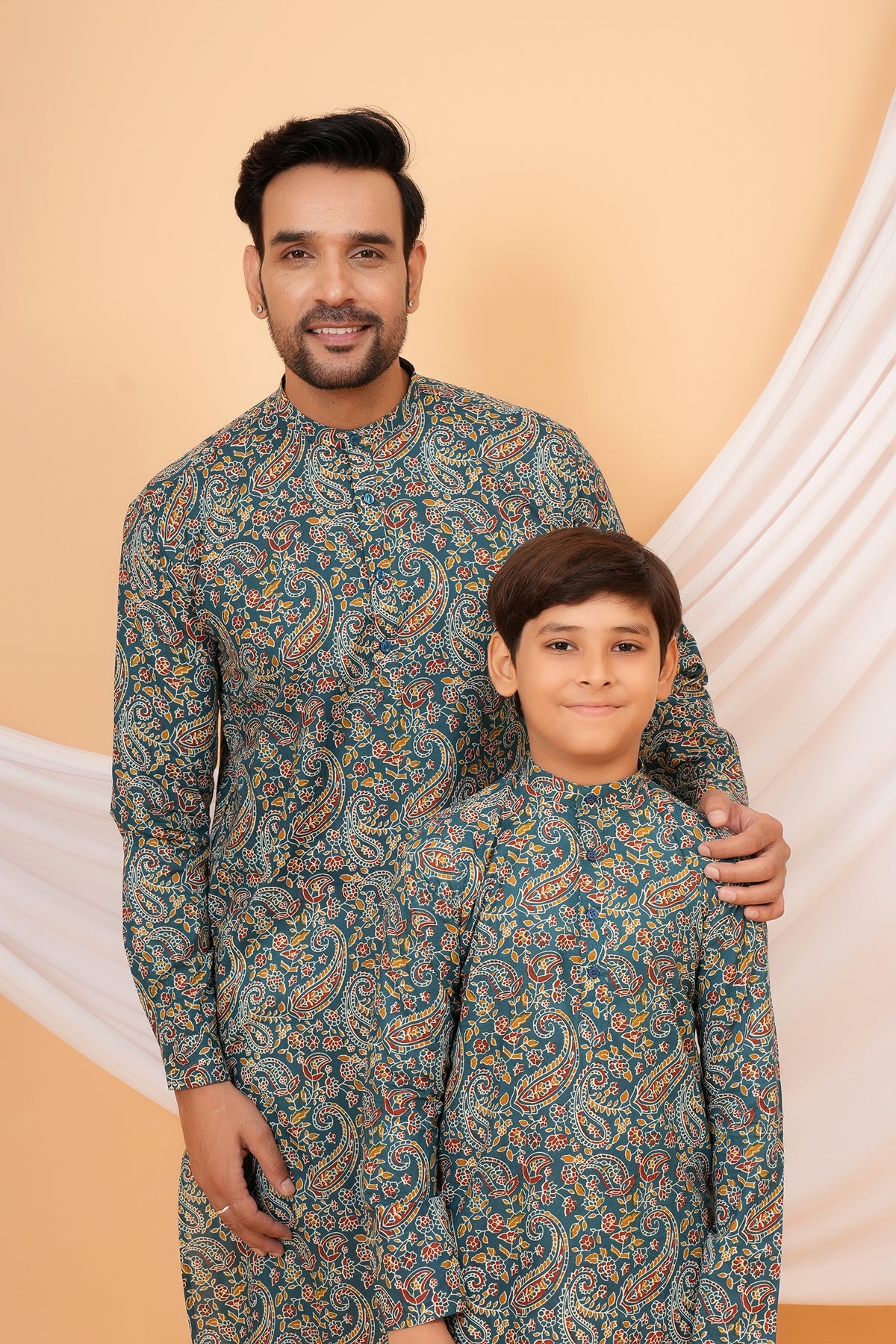 Soft Cotton Paisley Printed Floral Kurta For Beta-Teal Blue
