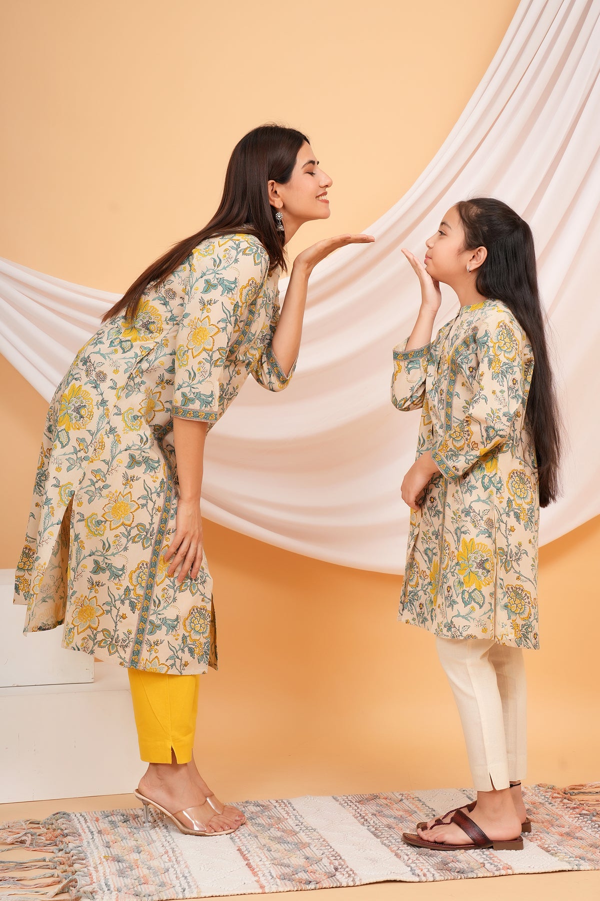 Soft Floral Botanical Printed Ethnic A-Line Kurti for Beti - Yellow