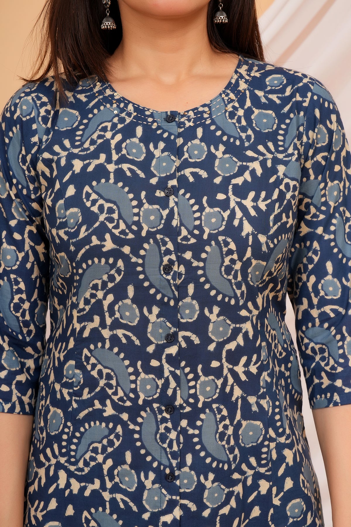 Ajrakh Inspired Paisley, Floral, and Geometric Motif Printed 3 PC Kurta Set - Indigo Blue