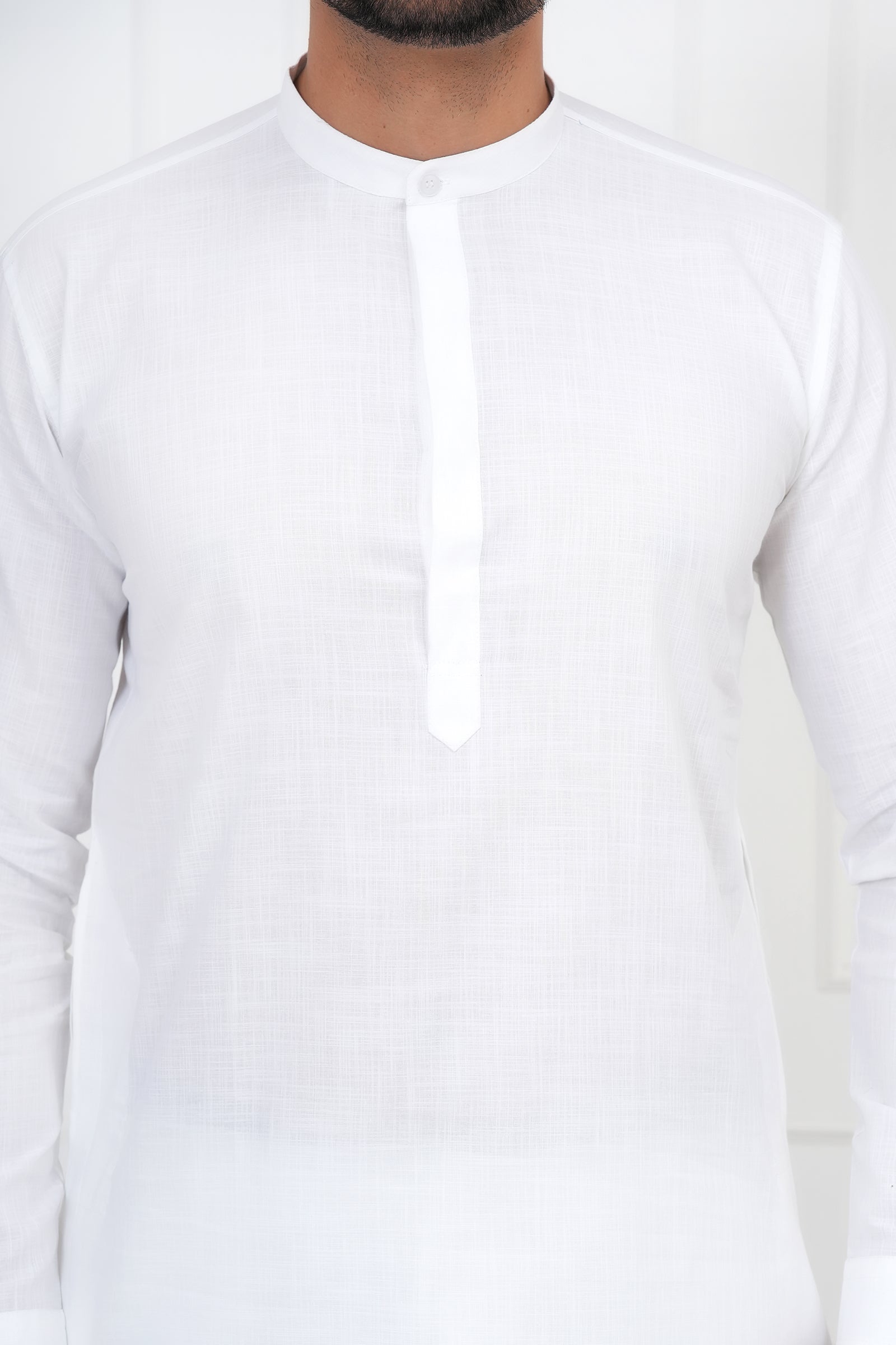 White Solid Color Cotton Kurta For Men