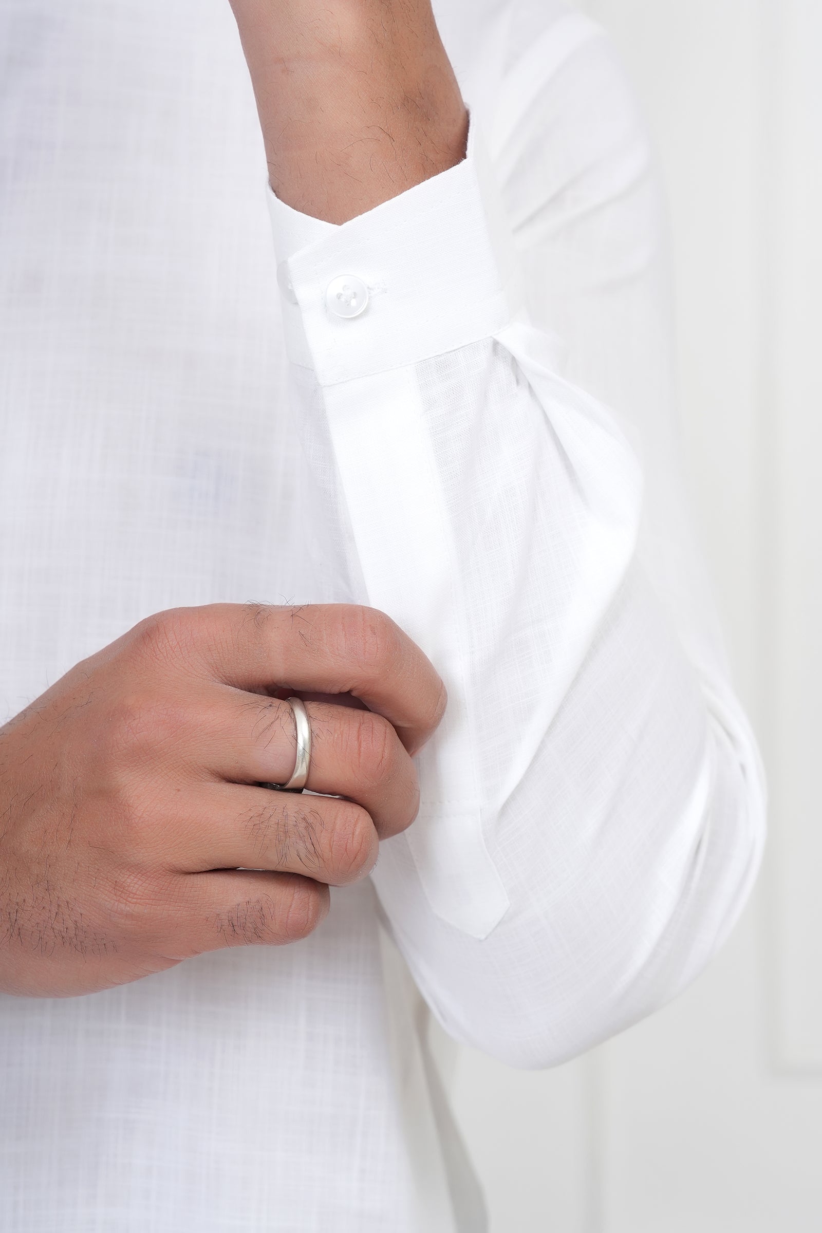 White Solid Color Cotton Kurta For Men