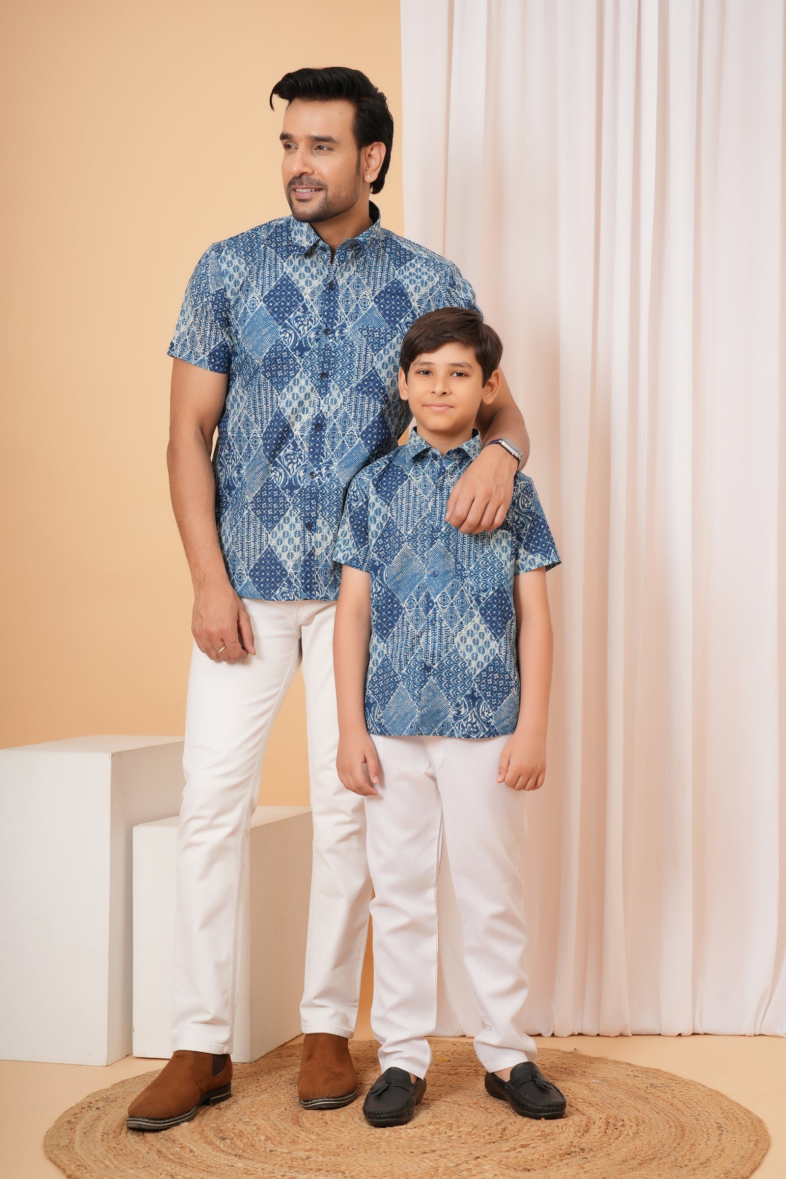 Blue Checkered Printed Baap Beta Shirt