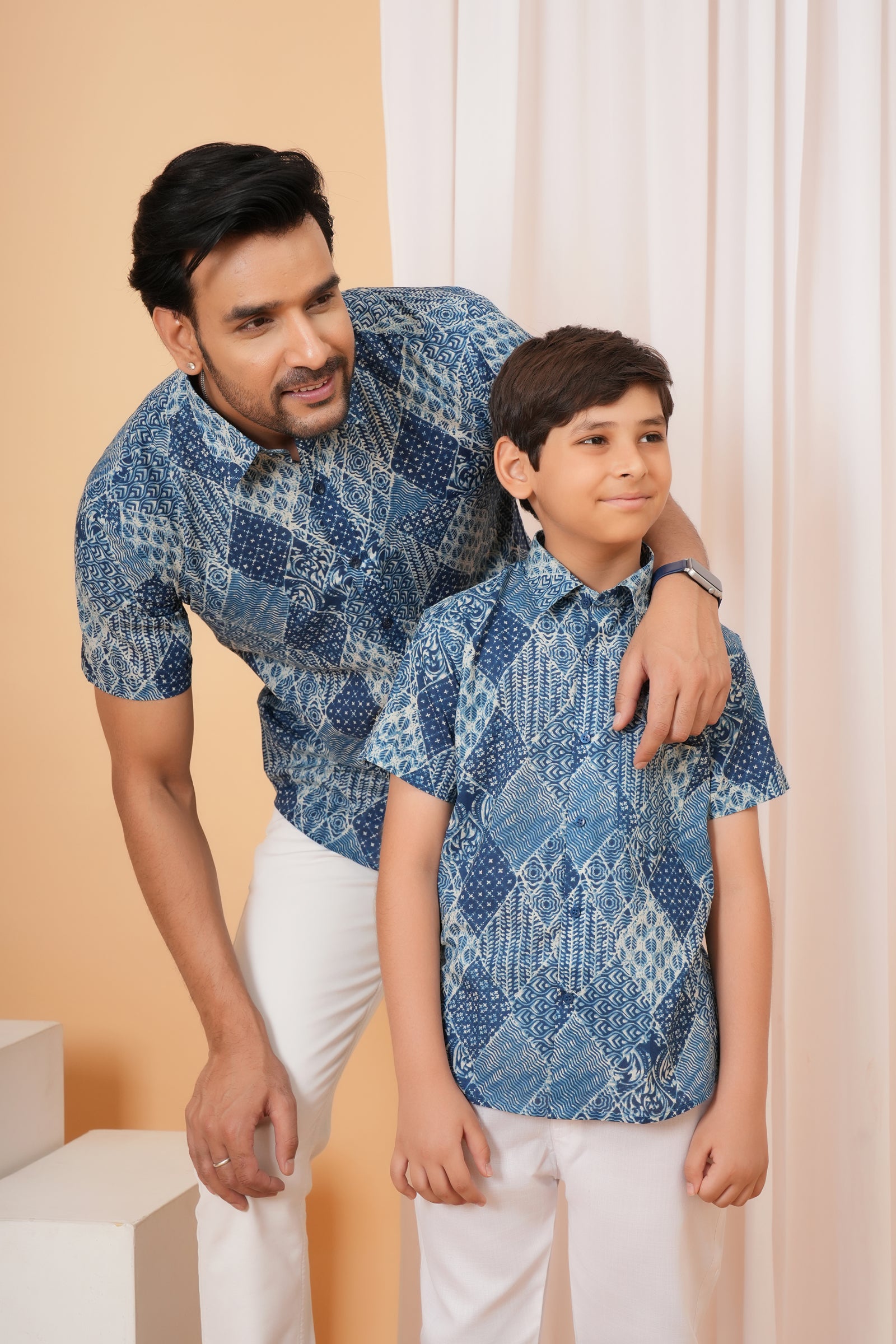 Blue Checkered Printed Baap Beta Shirt