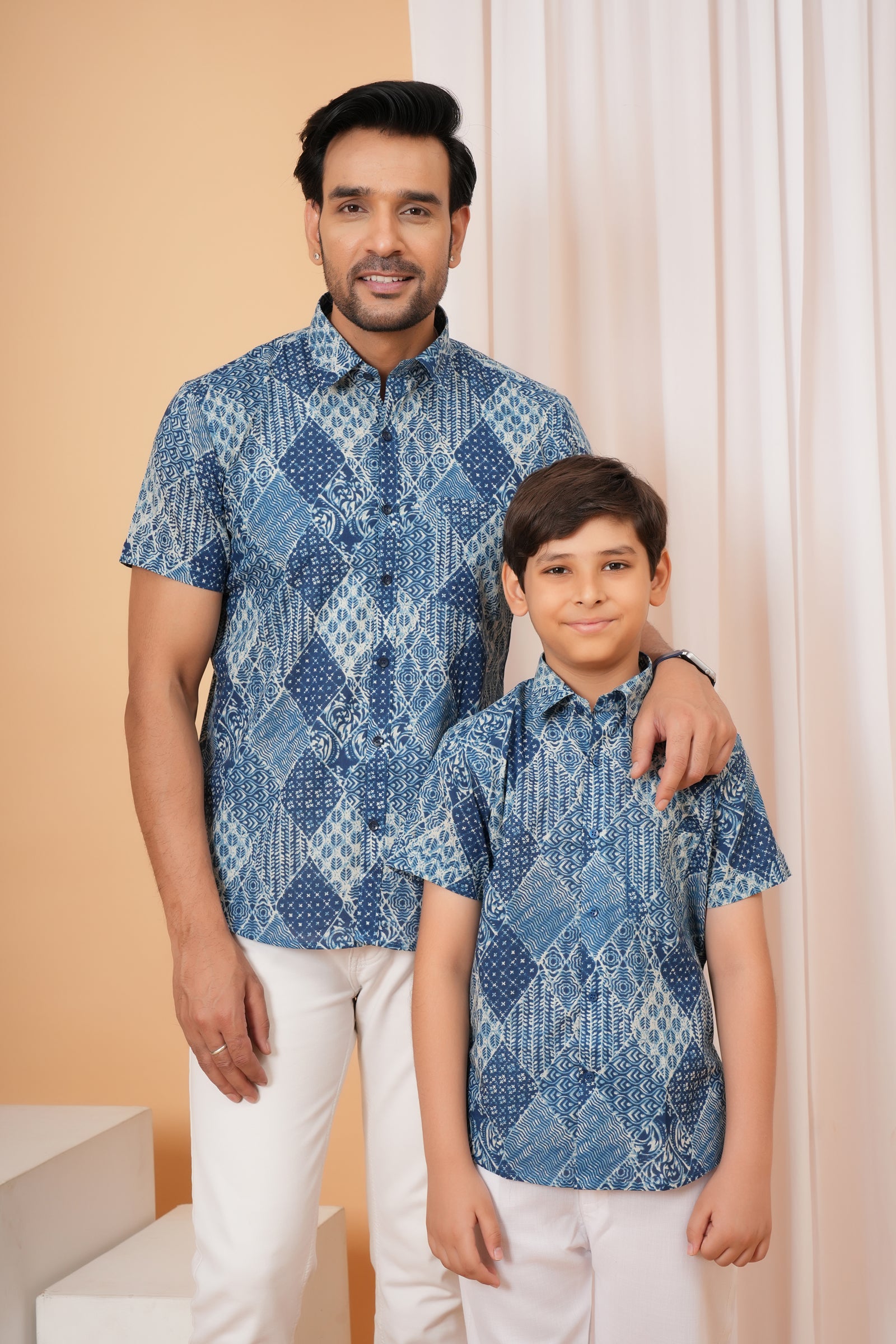 Blue Checkered Printed Baap Beta Shirt