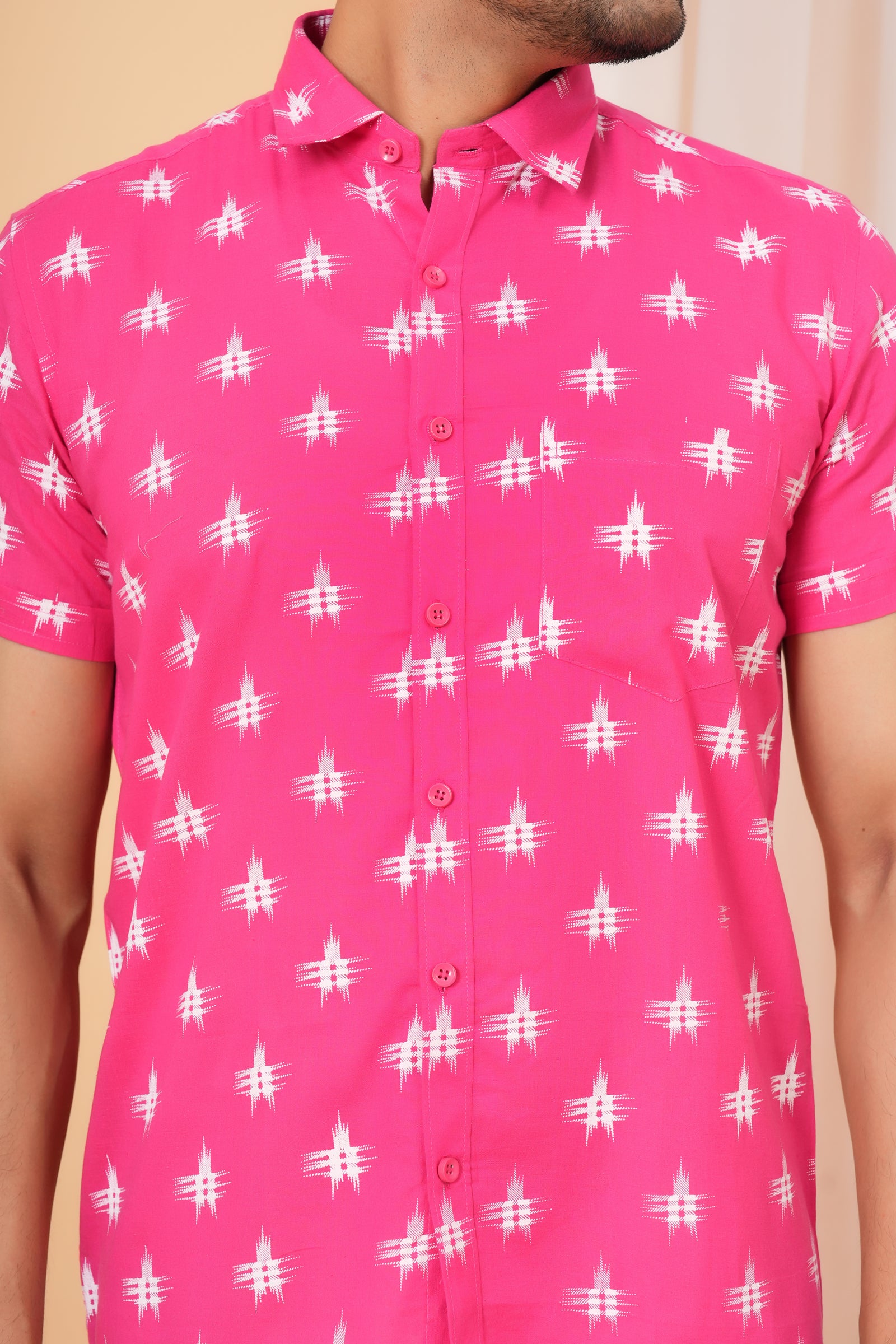 Pink Motif Printed Cotton Baap Beta Duo Shirt