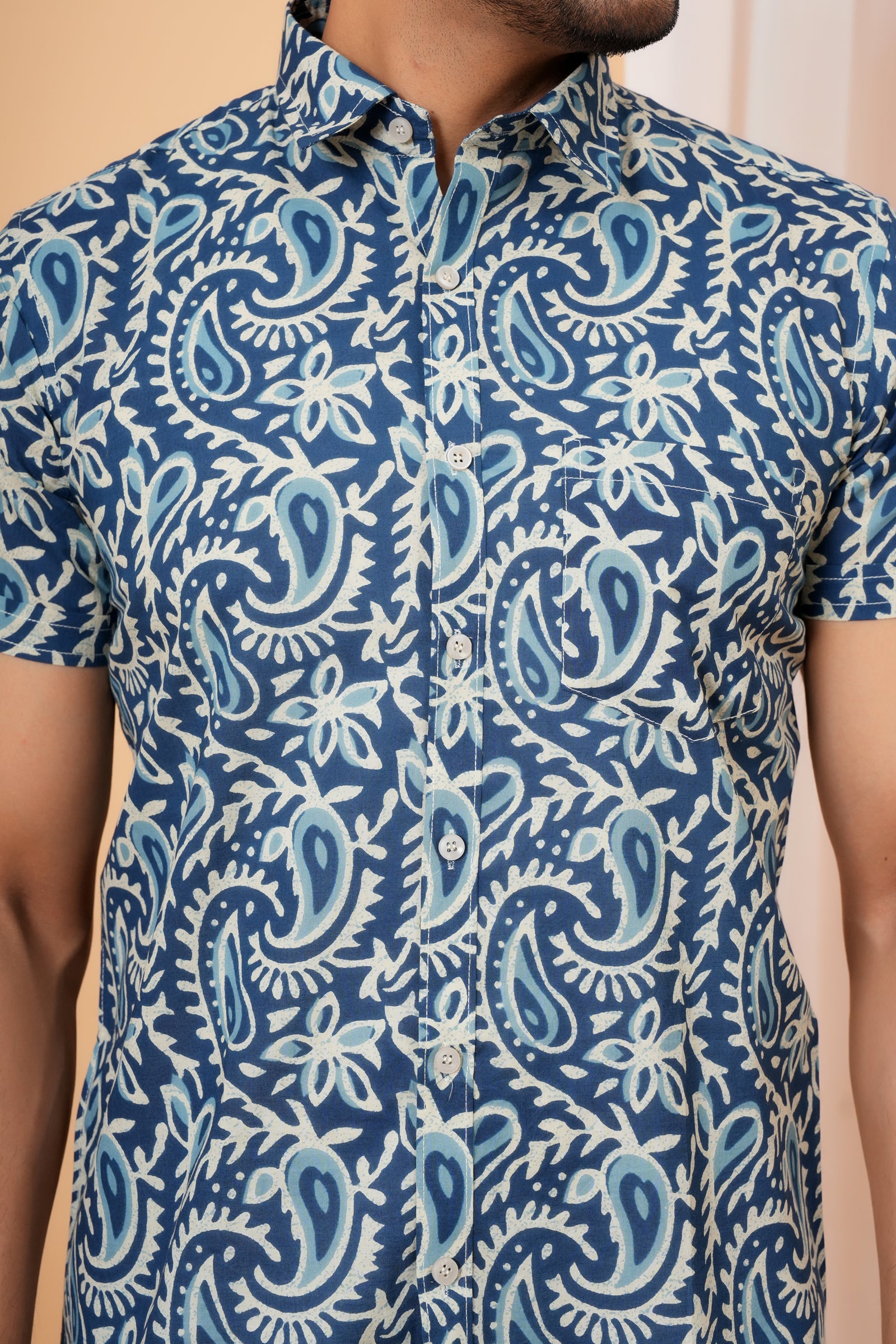 Blue Floral Printed Cotton Baap Beta Duo Shirt