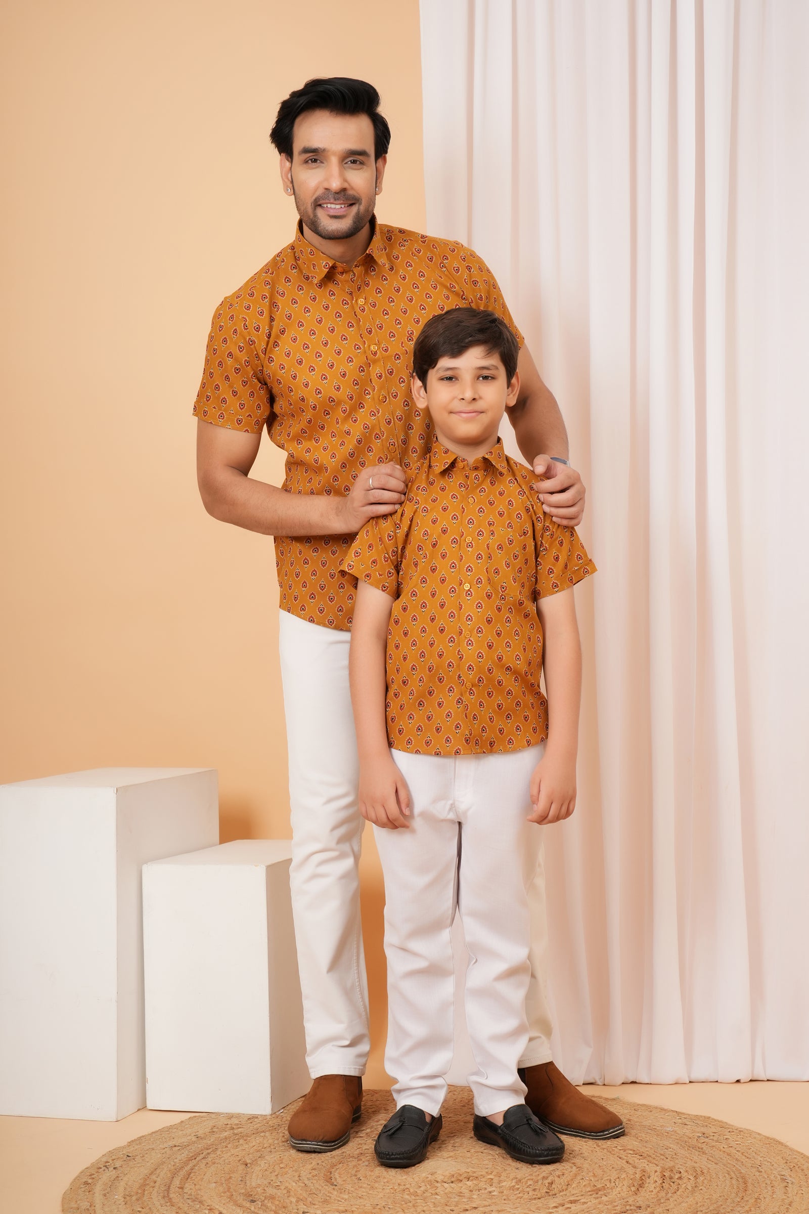 Rust Yellow Tribal Block Printed Cotton Baap Beta Duo