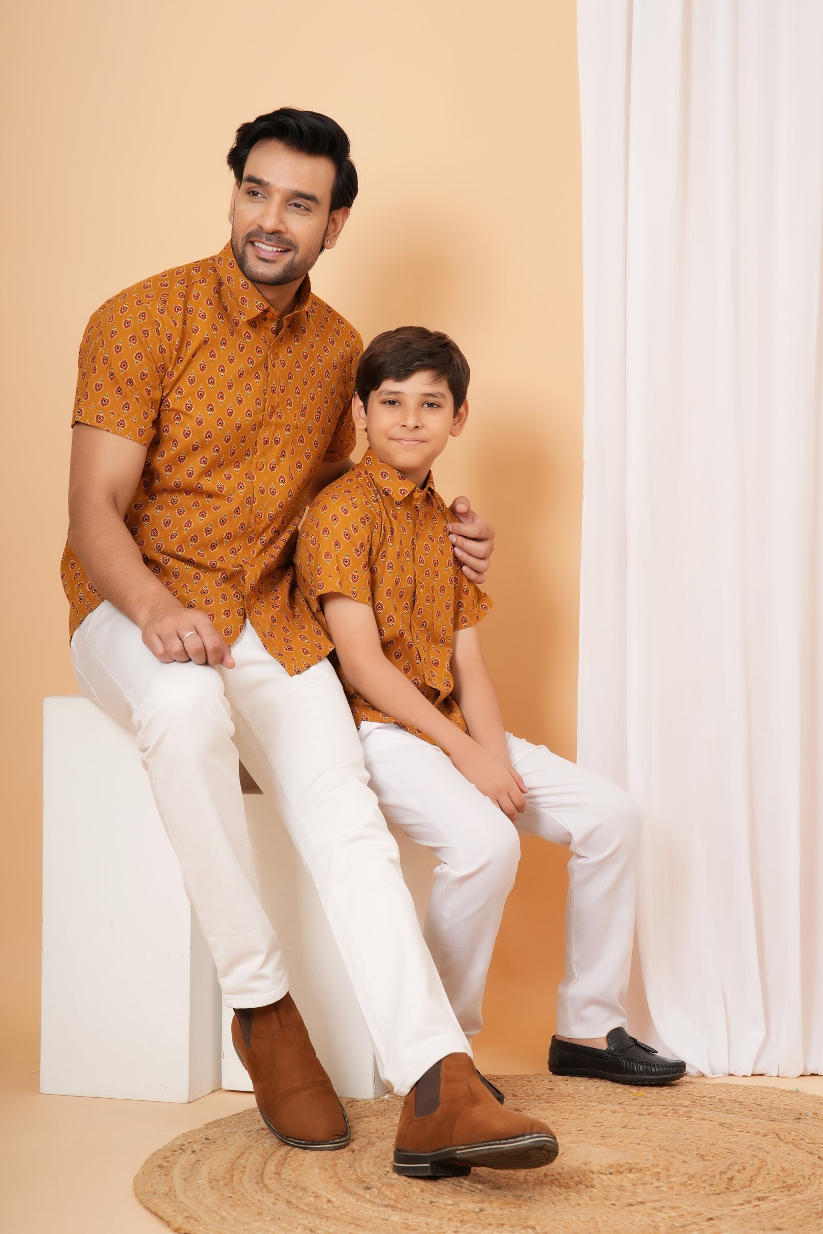 Rust Yellow Tribal Block Printed Cotton Baap Beta Duo
