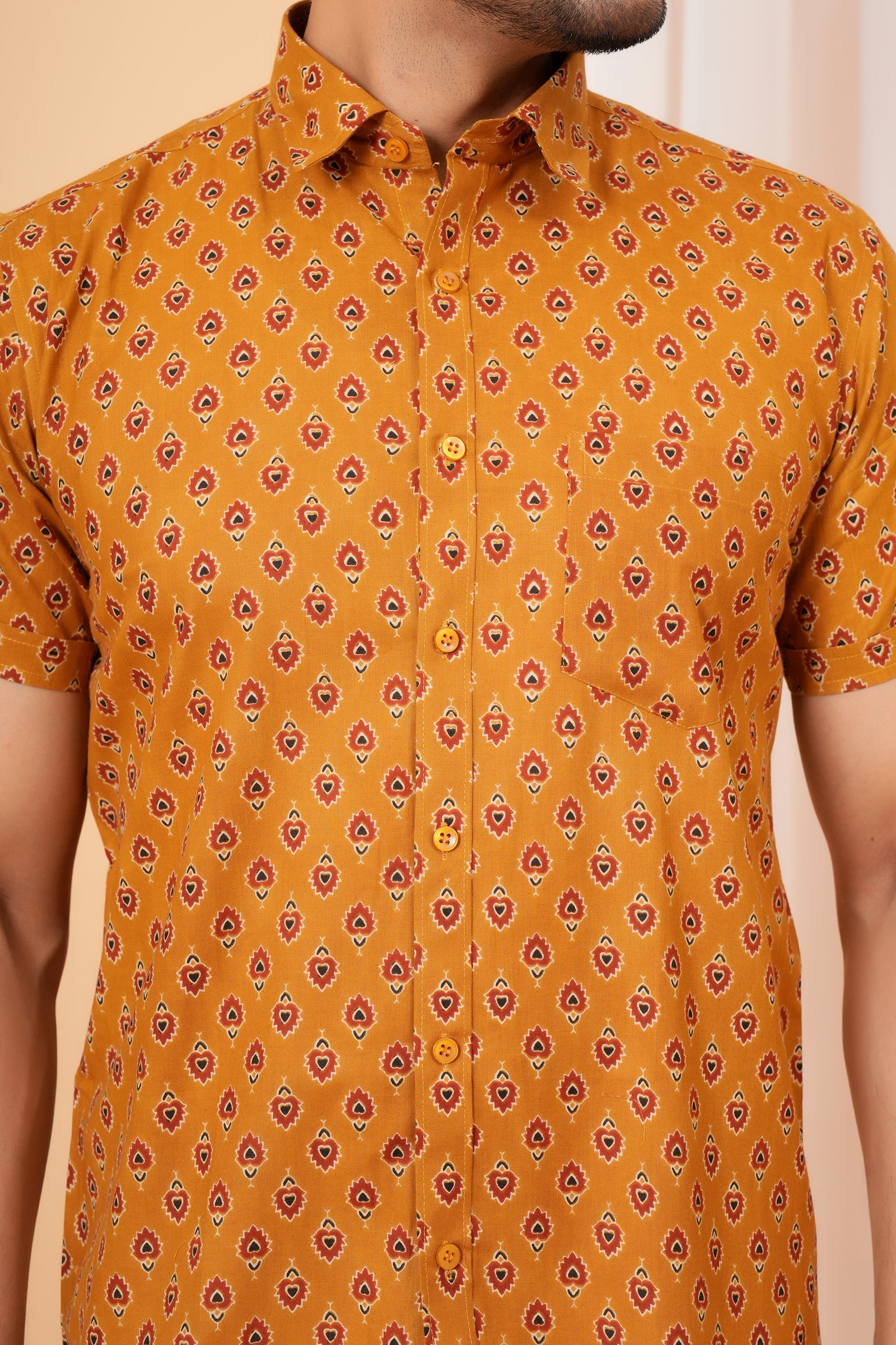 Rust Yellow Tribal Block Printed Cotton Baap Beta Duo