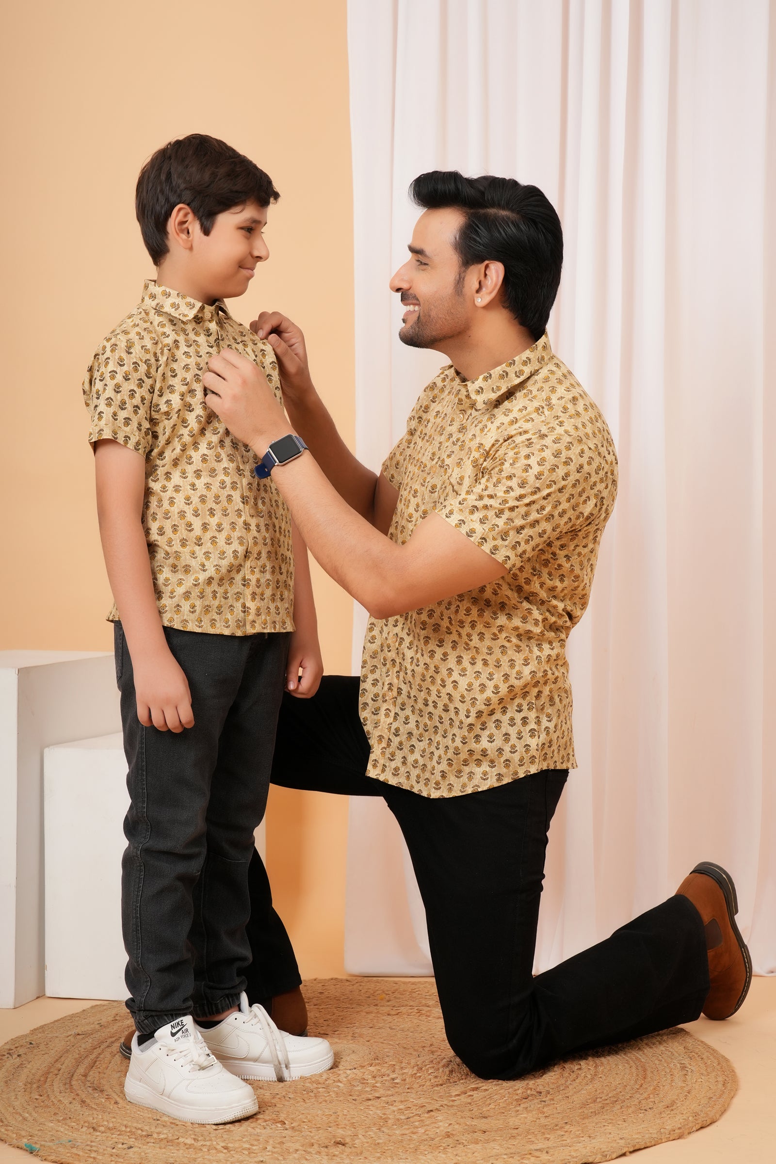 Beige Vintage Floral Motif Cotton Baap Beta Duo Shirt