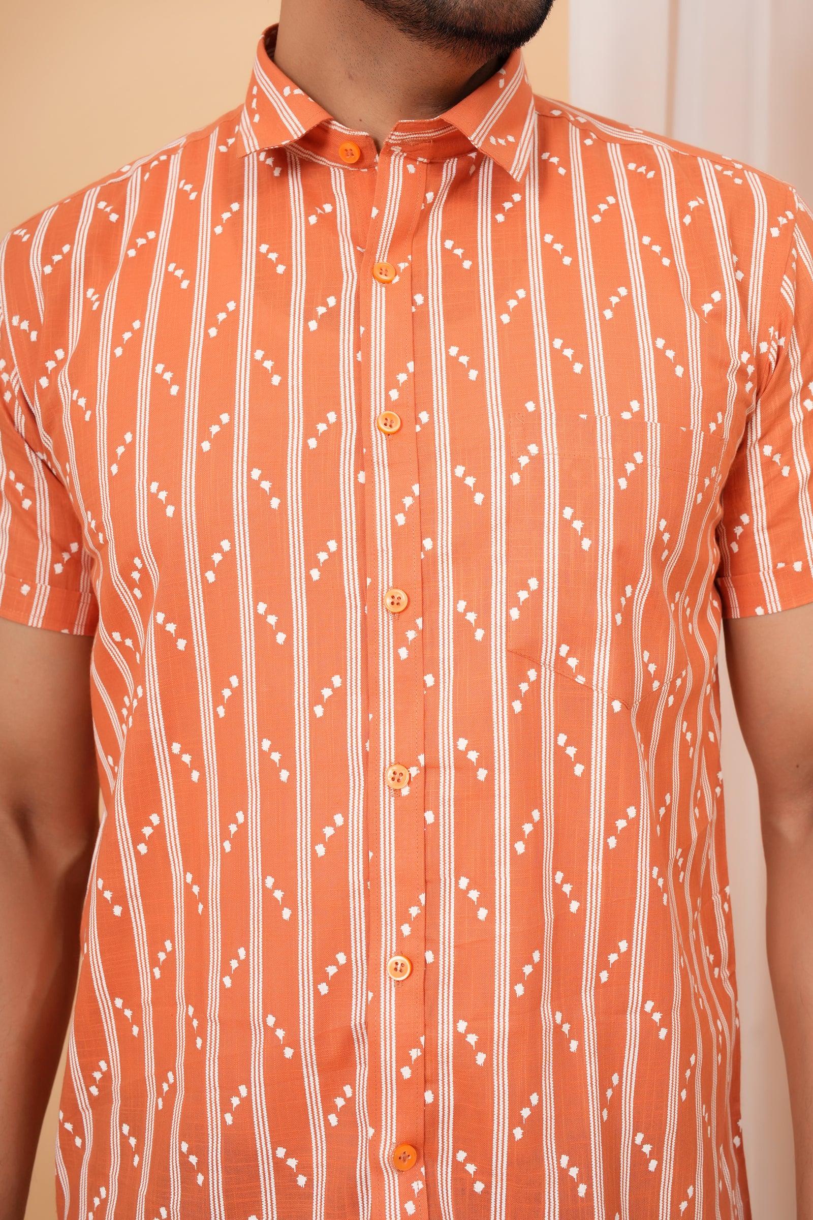 Rust Orange Ethnic Stripe Cotton Baap Beta Duo Shirt
