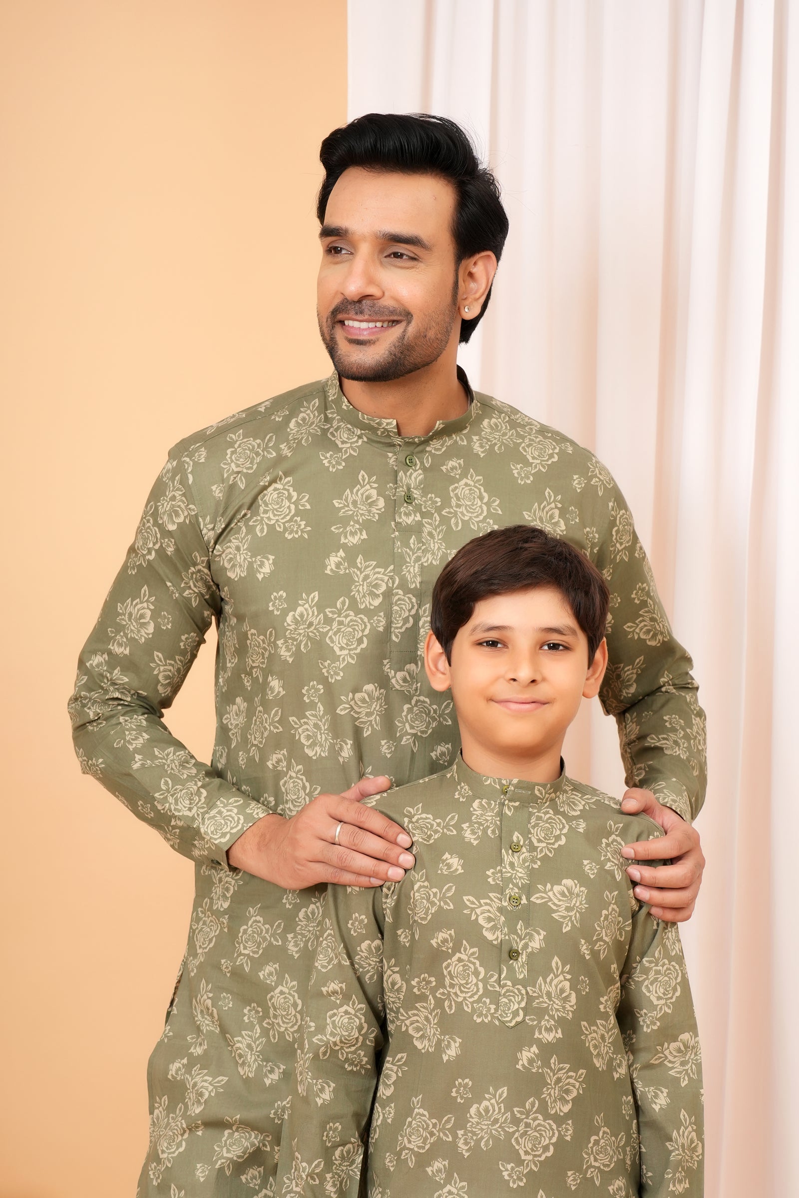 Traditional All Over Floral Printed Ethnic Cotton Kurta - Olive Green