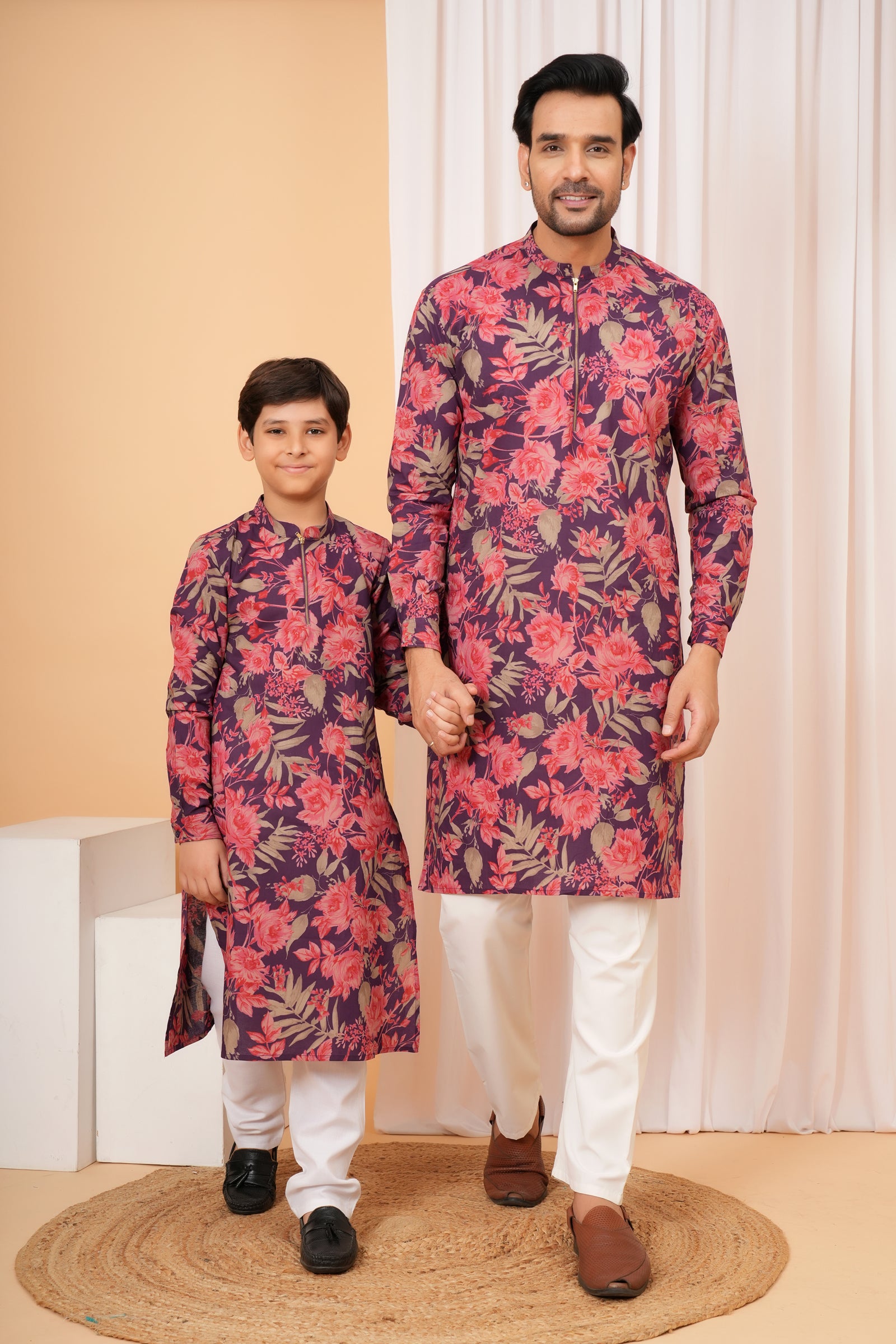 Purple Floral printed kurta Baap Beta Duo