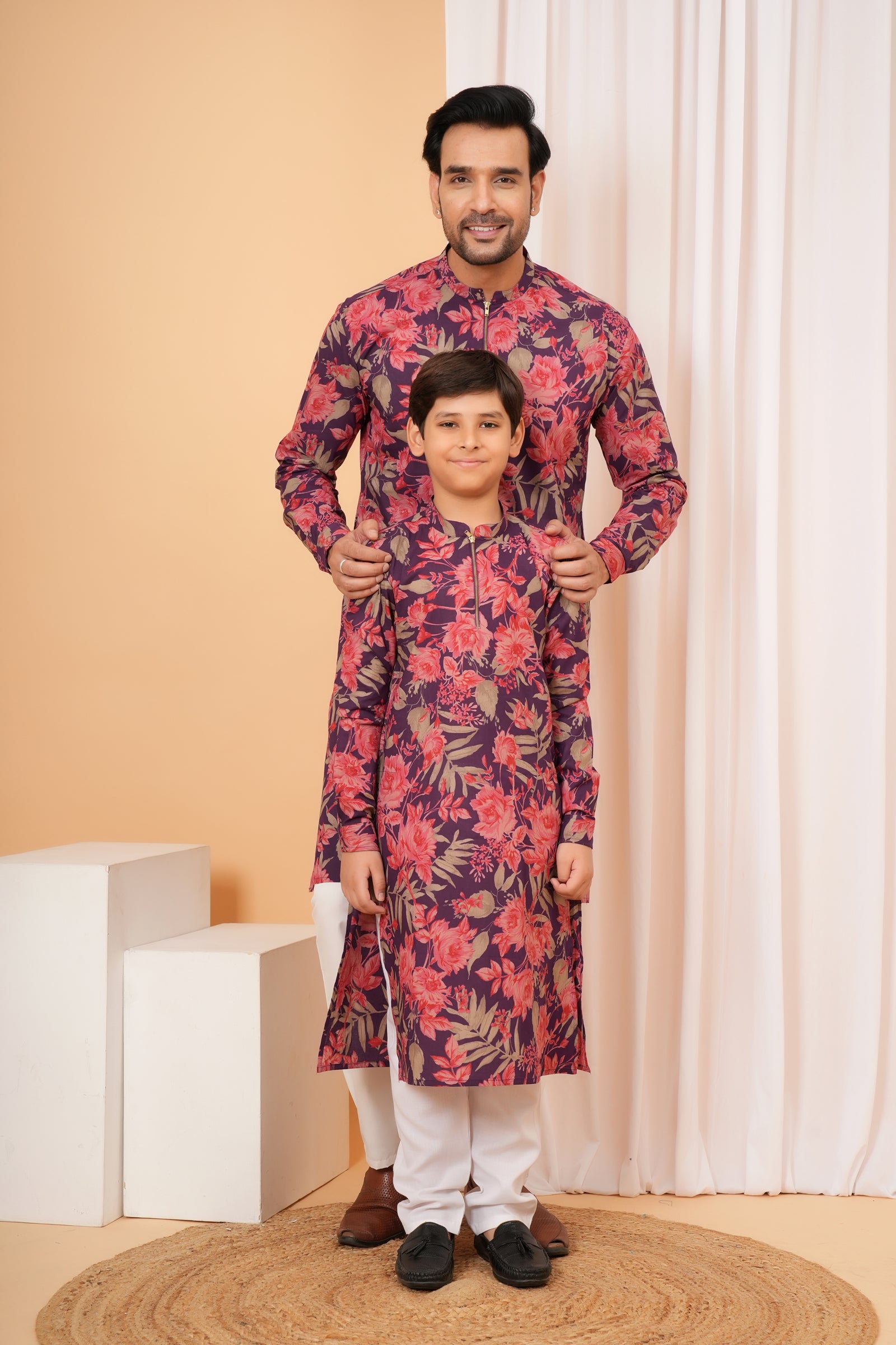 Purple Floral printed kurta Baap Beta Duo