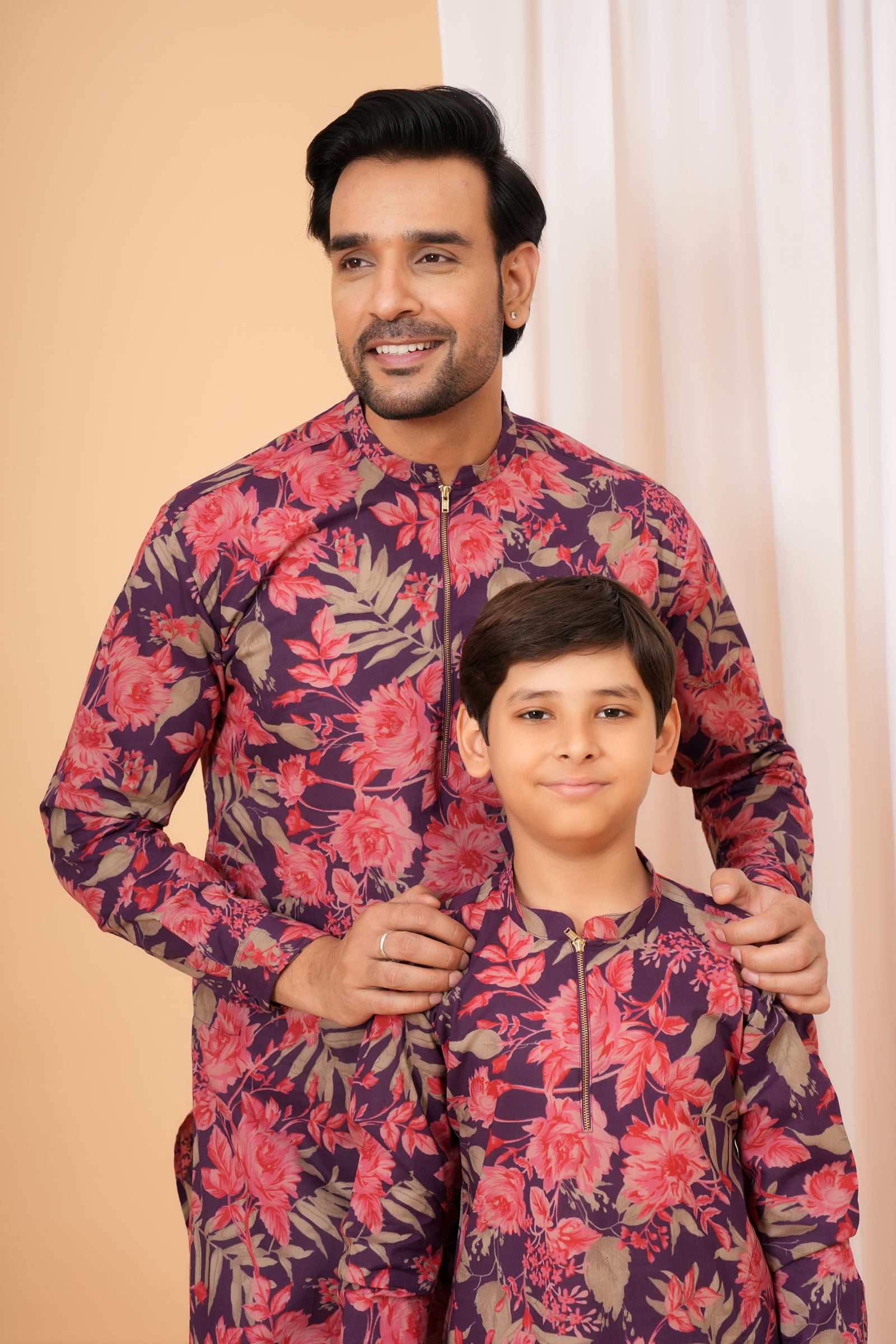 Purple Floral printed kurta Baap Beta Duo