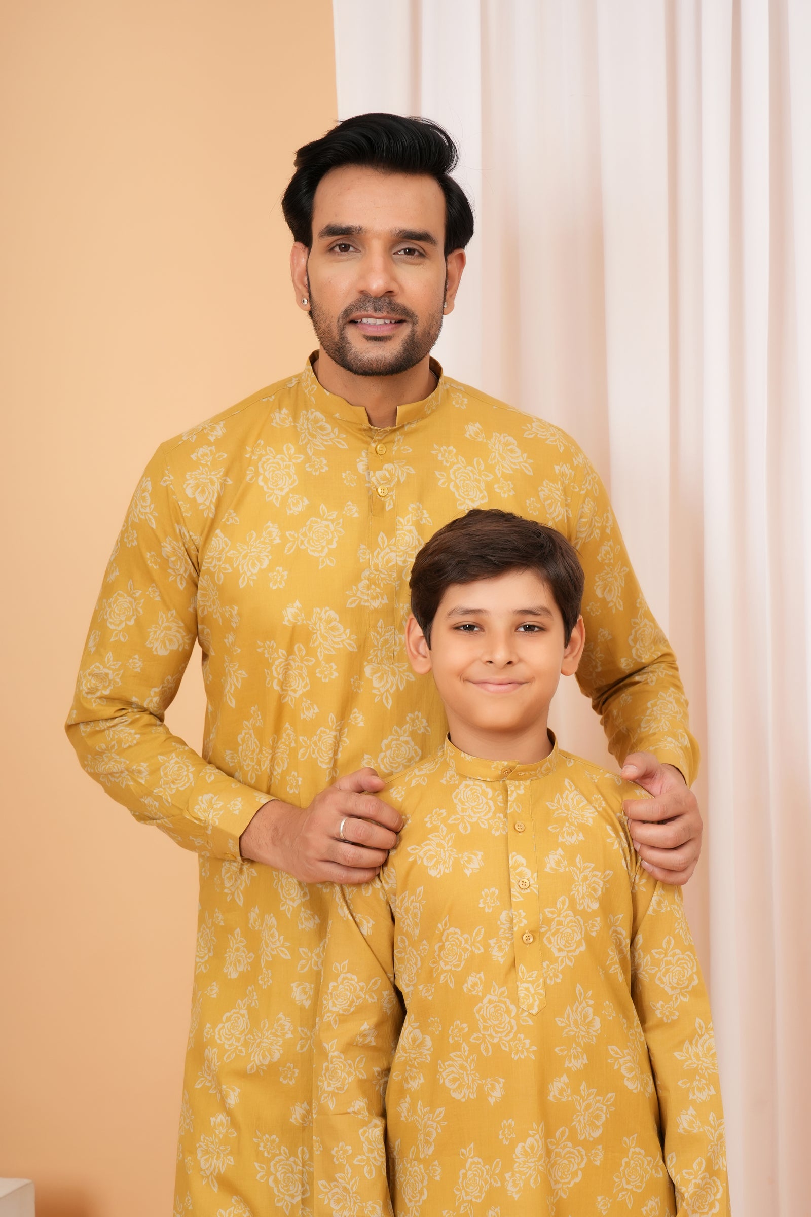 Traditional All Over Floral Printed Ethnic Cotton Kurta - Mustard Yellow
