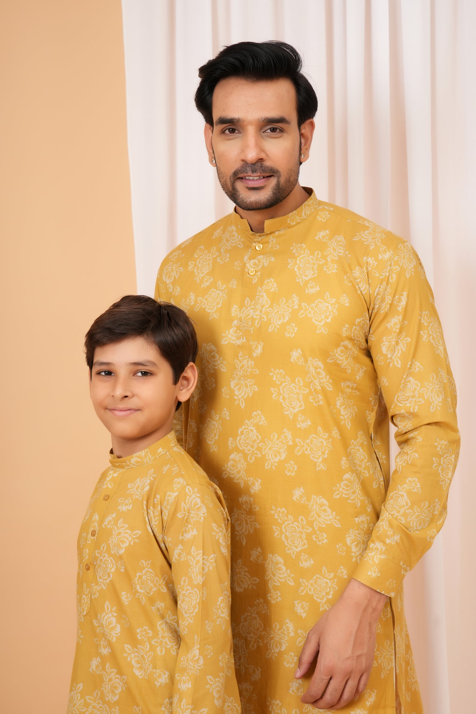 Traditional All Over Floral Printed Ethnic Cotton Kurta - Mustard Yellow