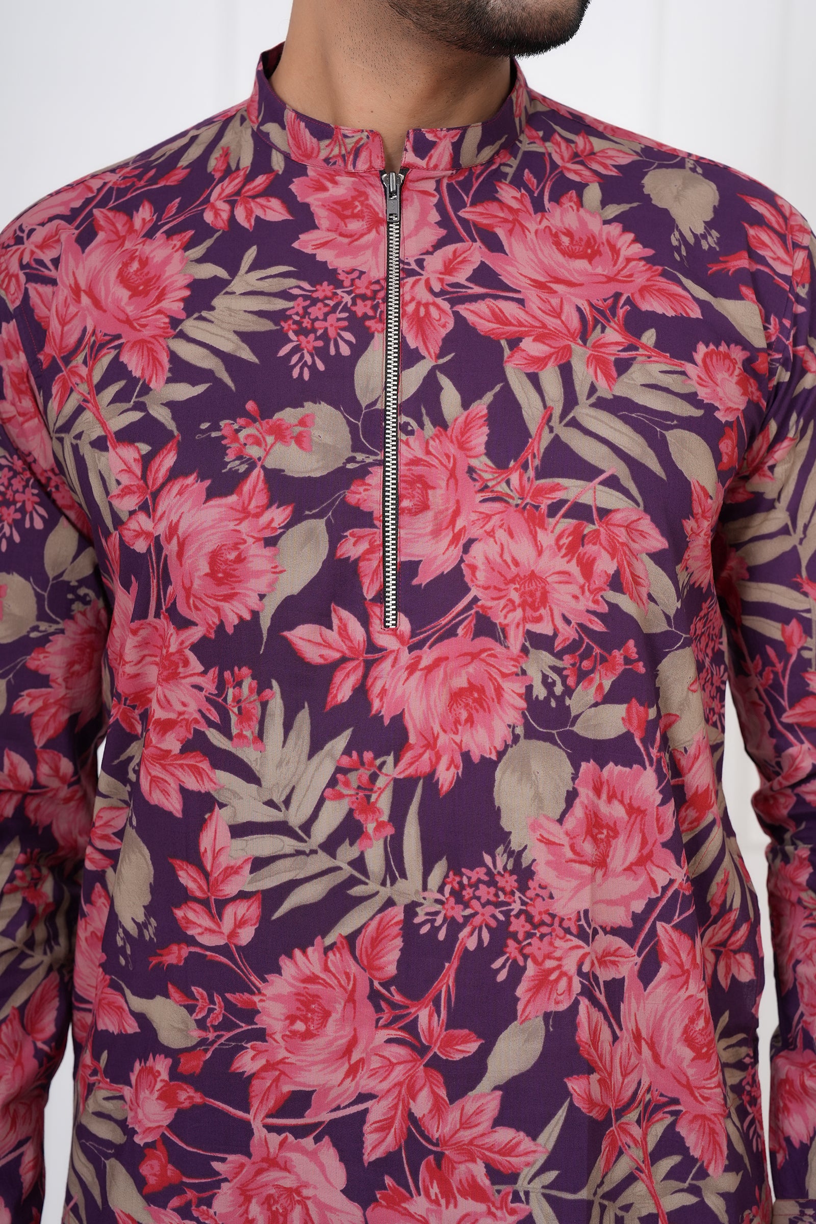 Men's Traditional Printed Red Kurta