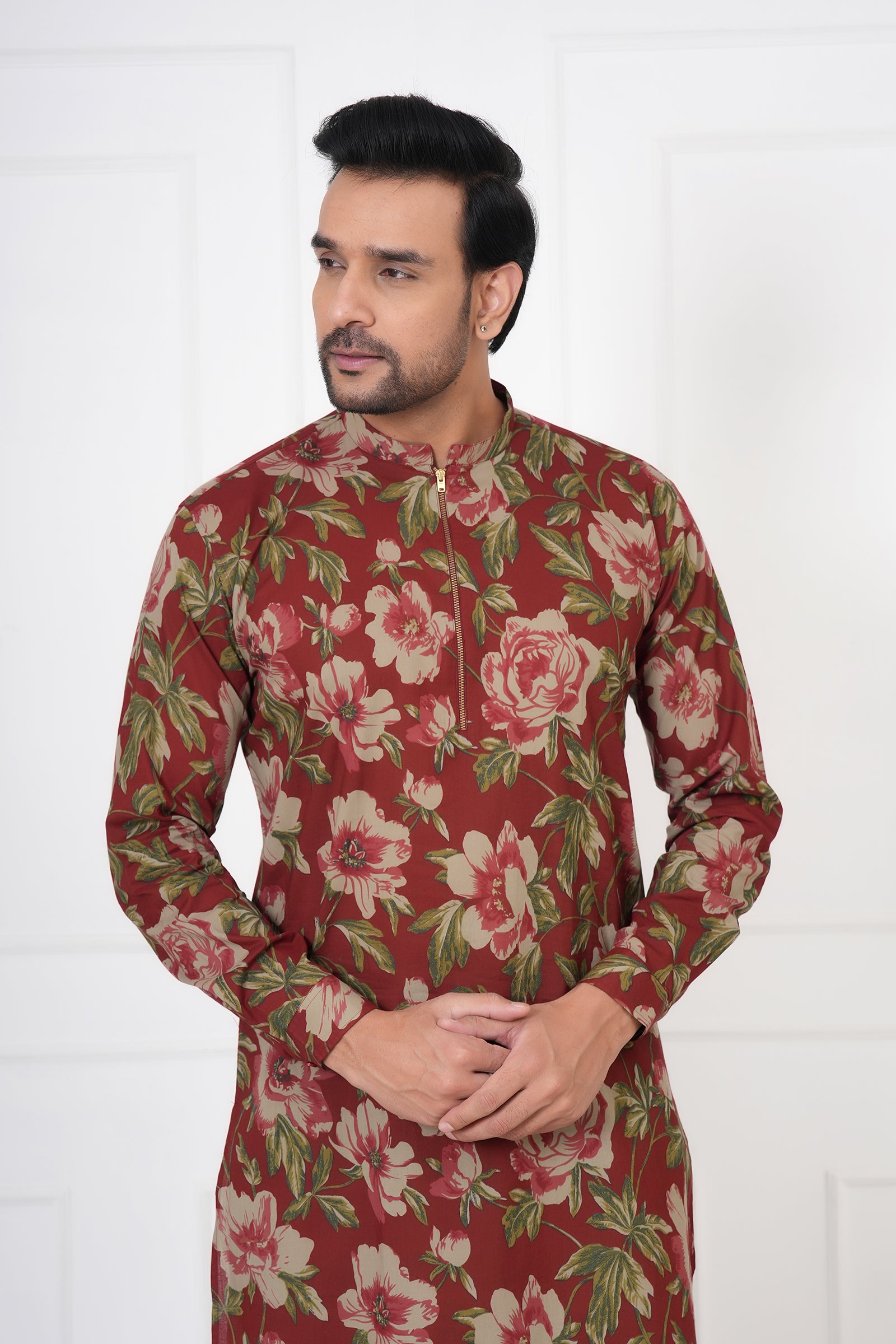 Traditional Ethnic Men Red Floral Kurta