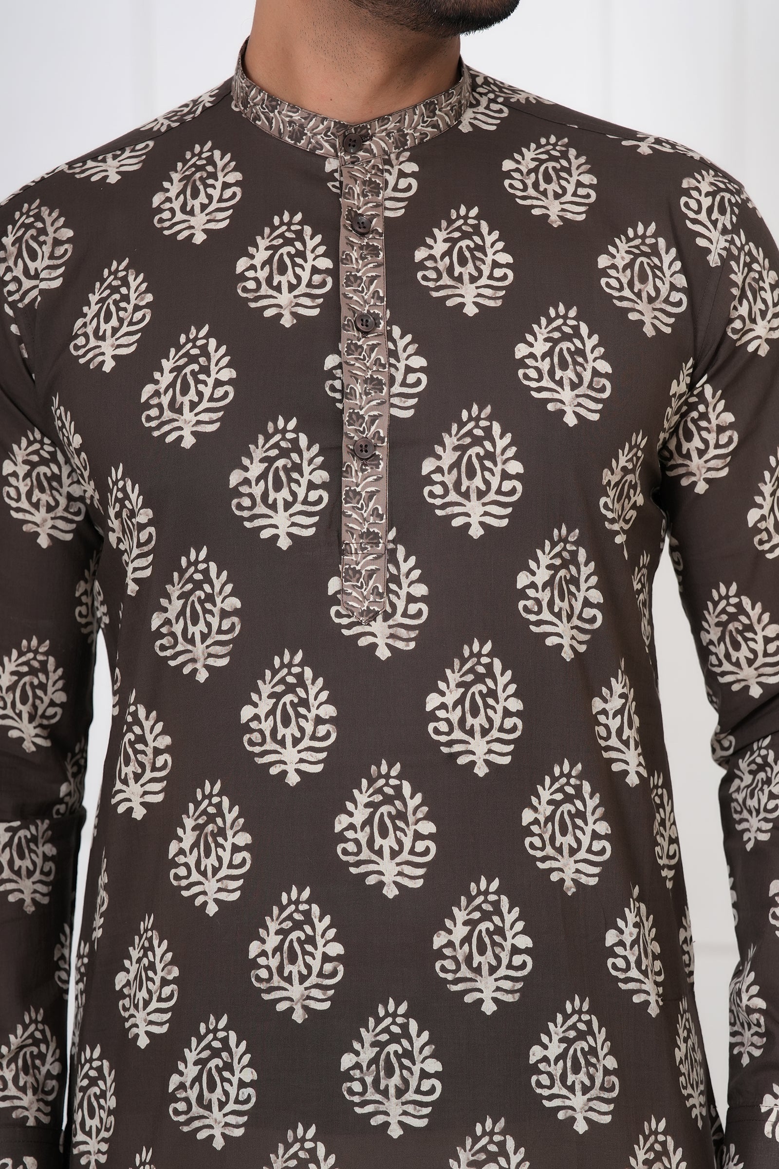 Brown Traditional Hand Block Print Straight Kurta