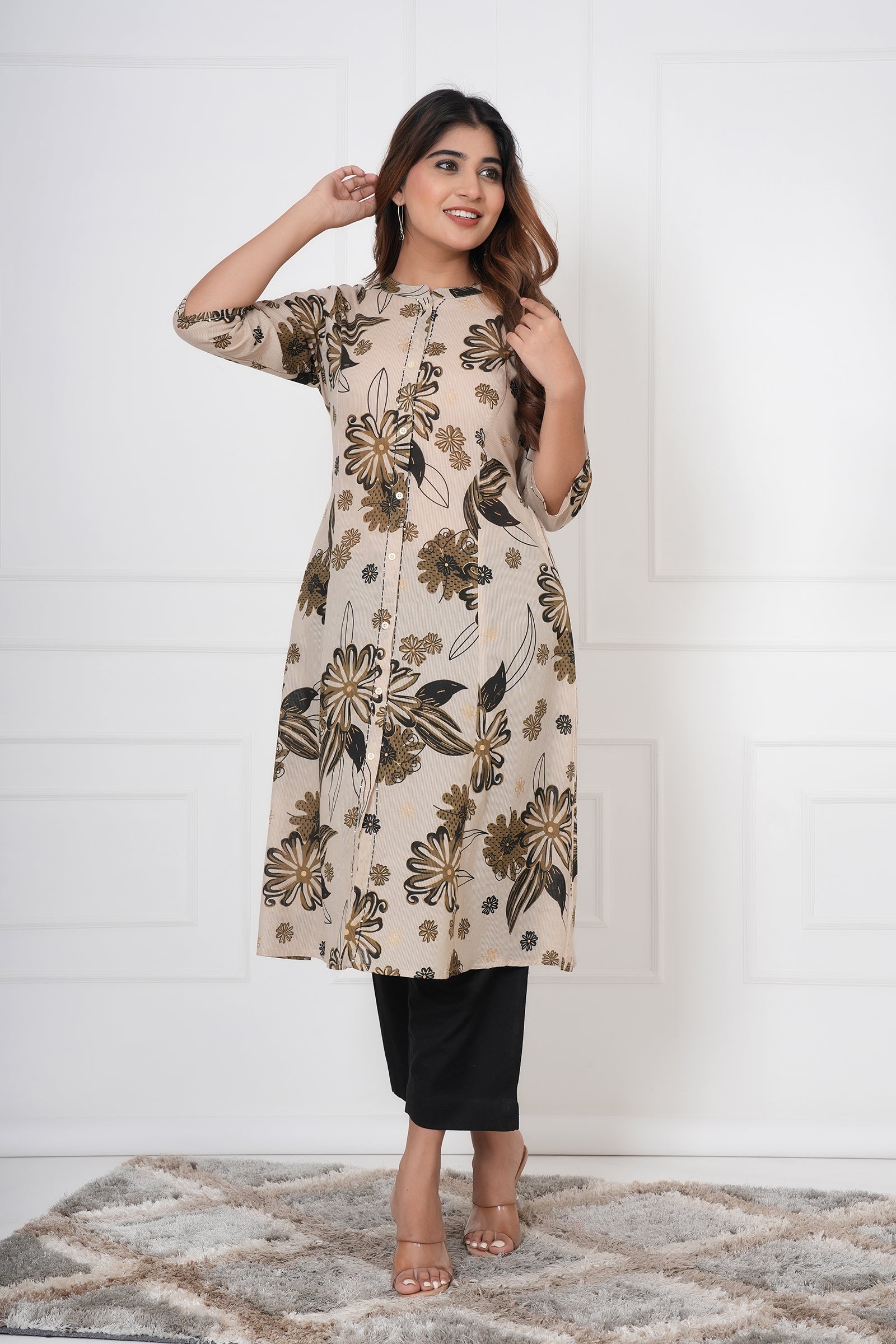 Bold Flower Printed Ladies Kurti
