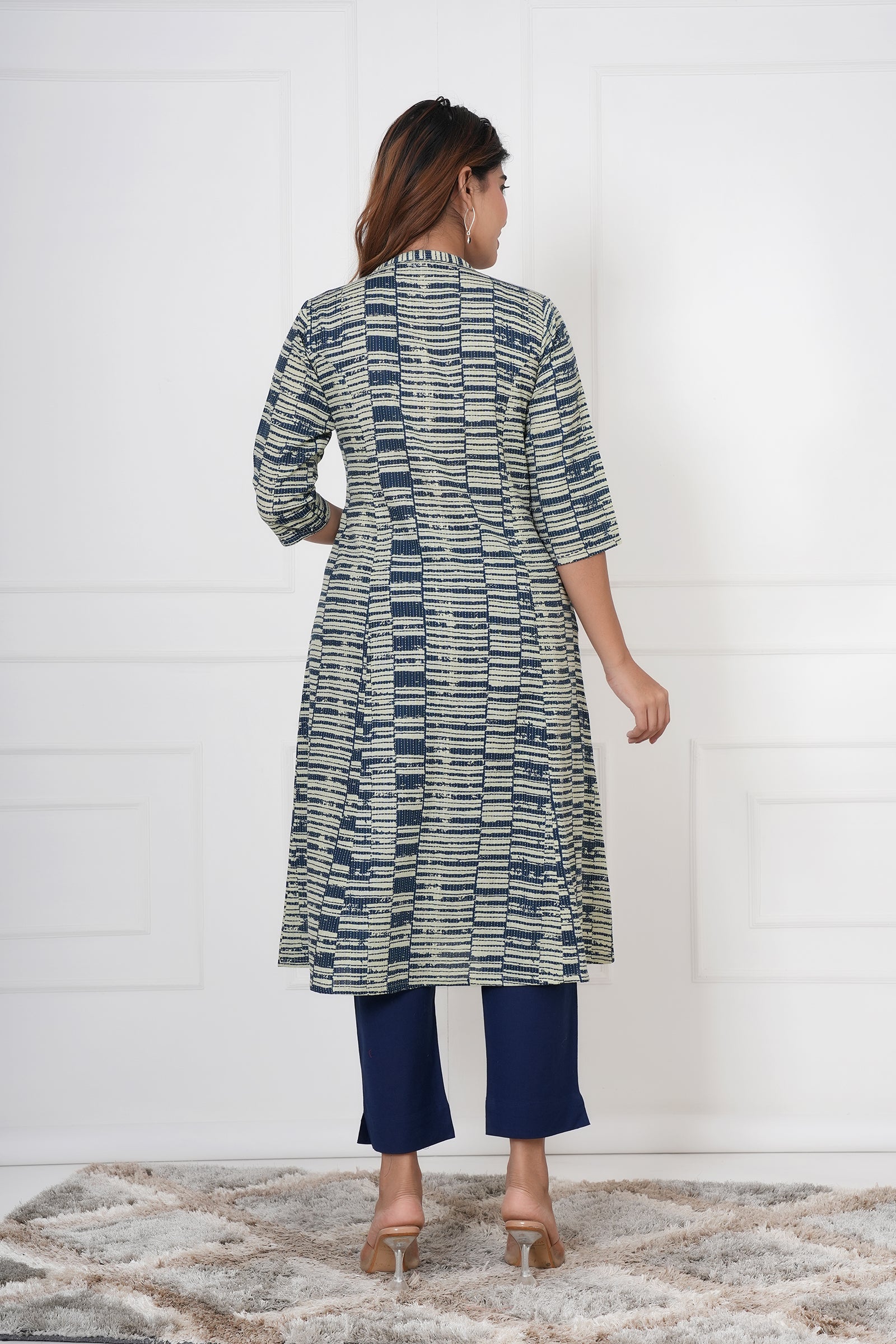 Blue And White Checkered Ladies Kurti