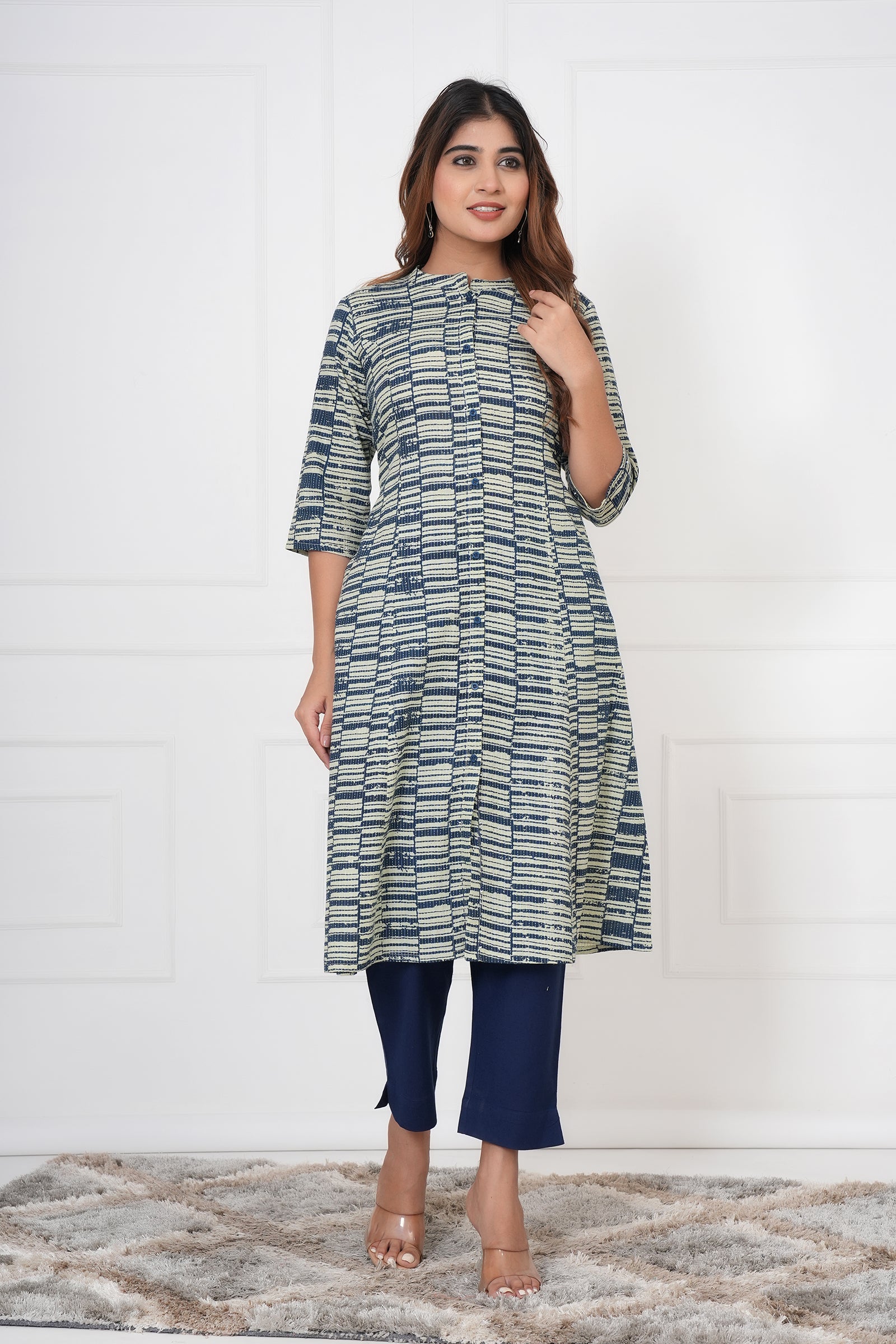 Blue And White Checkered Ladies Kurti
