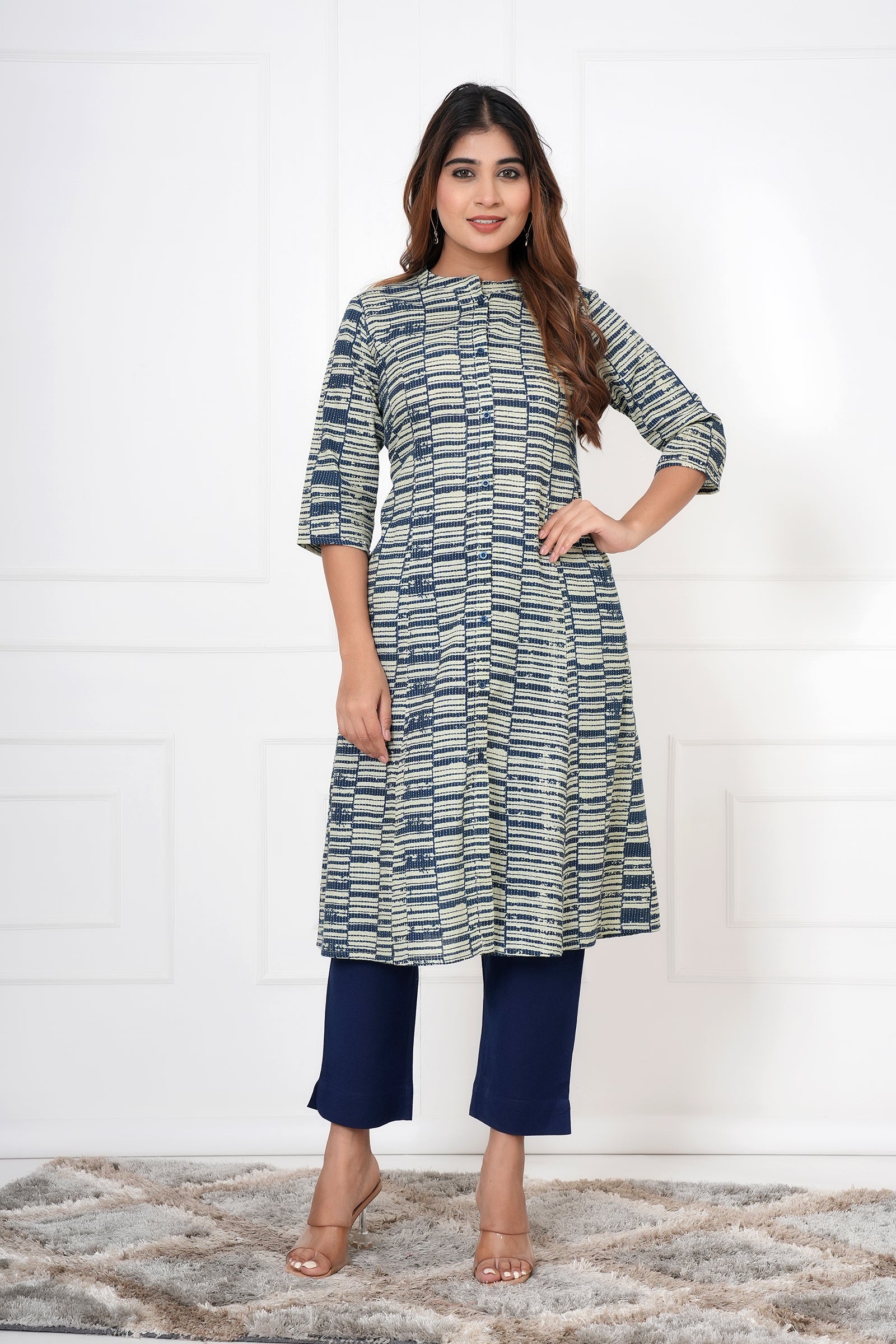 Blue And White Checkered Ladies Kurti
