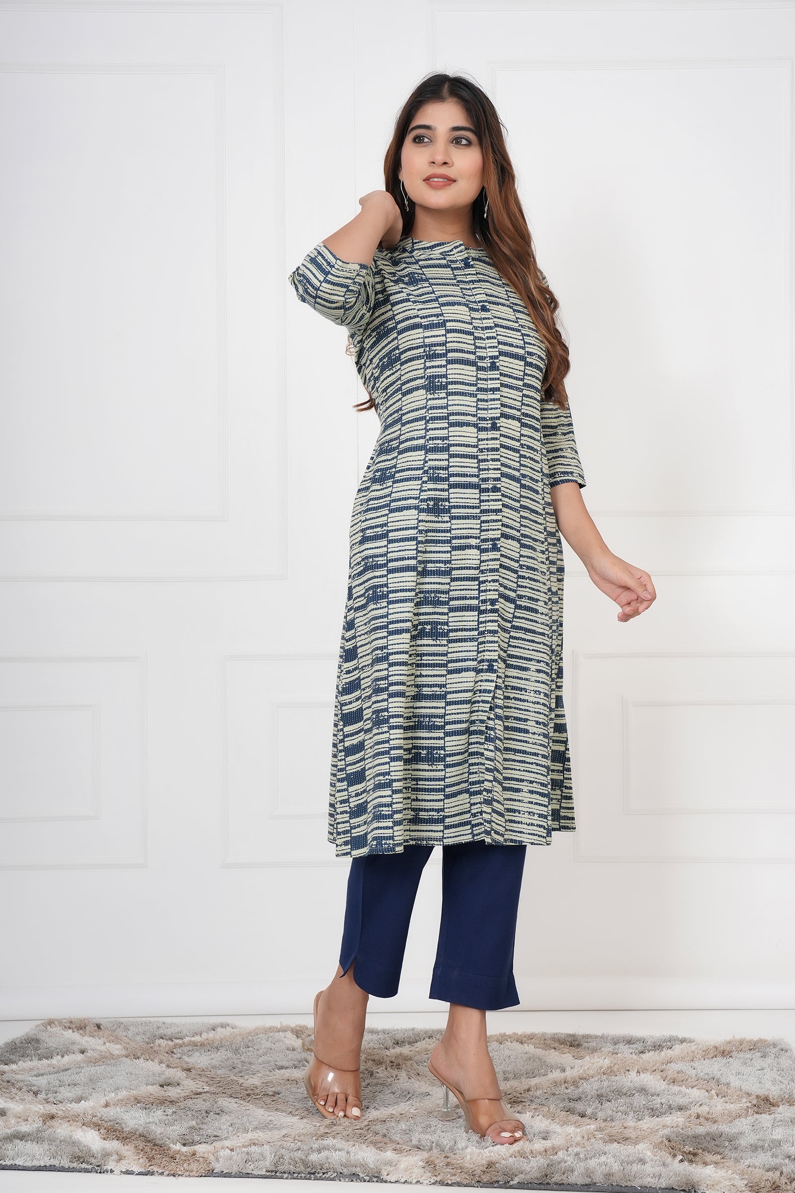 Blue And White Checkered Ladies Kurti