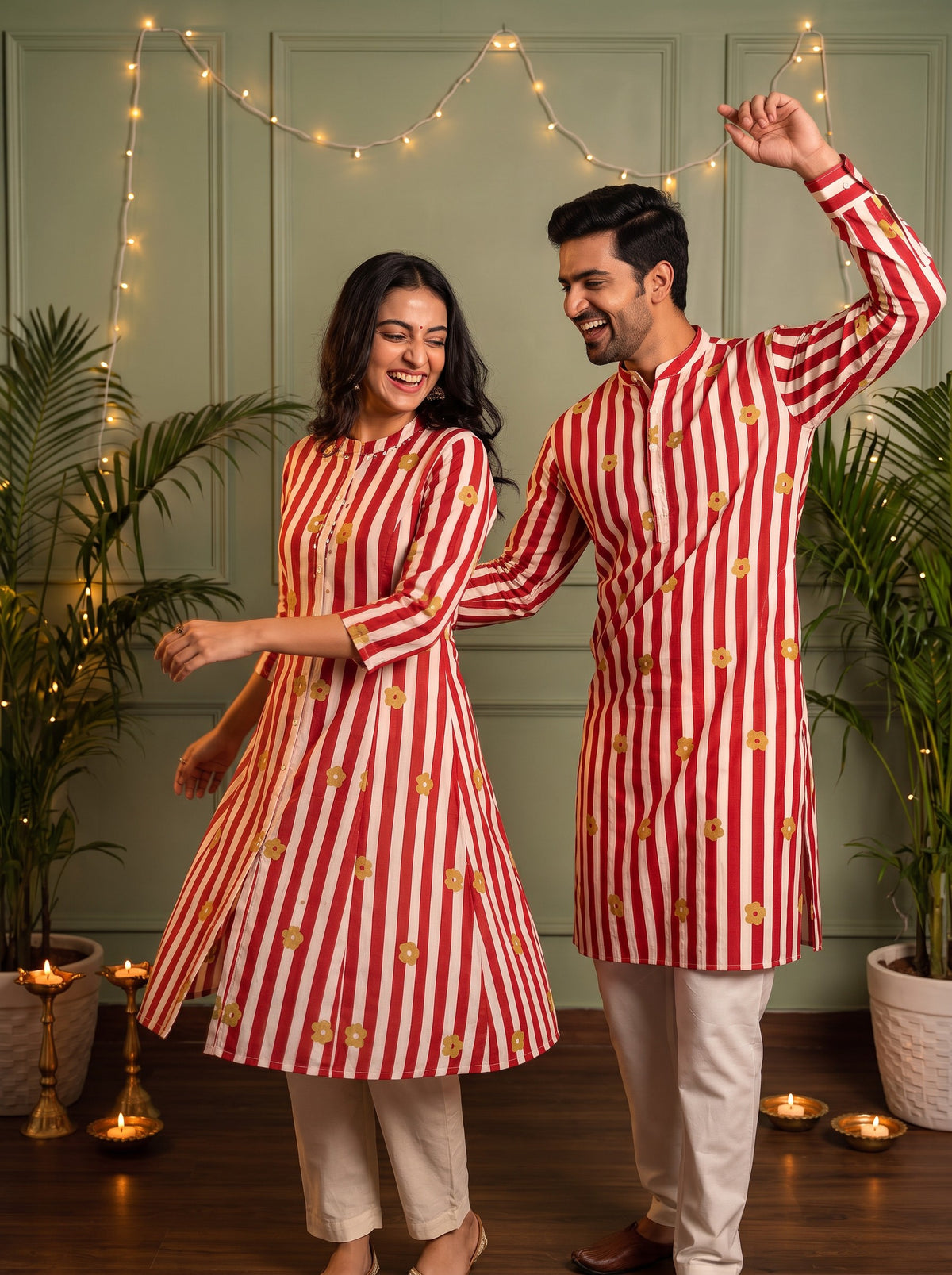Red and White Striped Floral Jodi couple dancing