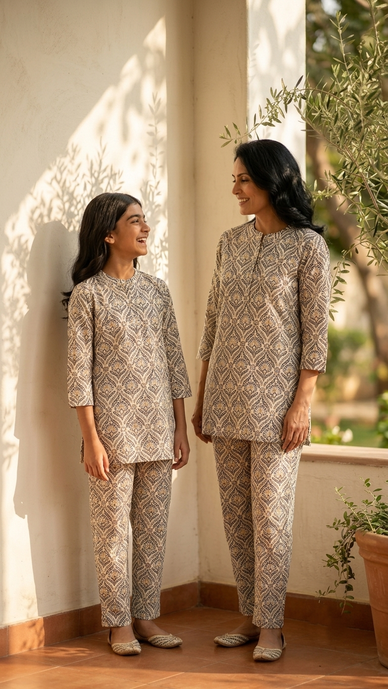 Traditional Sanganeri Block Ethnic Teardrop Motif Print Co-ord Set for Women - Black and White