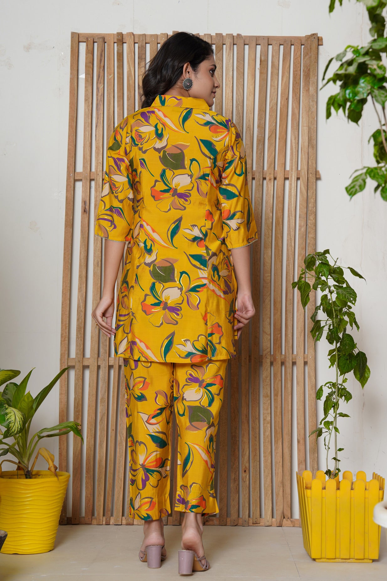 Yellow With Floral Printed Maslin Co-Ord Set