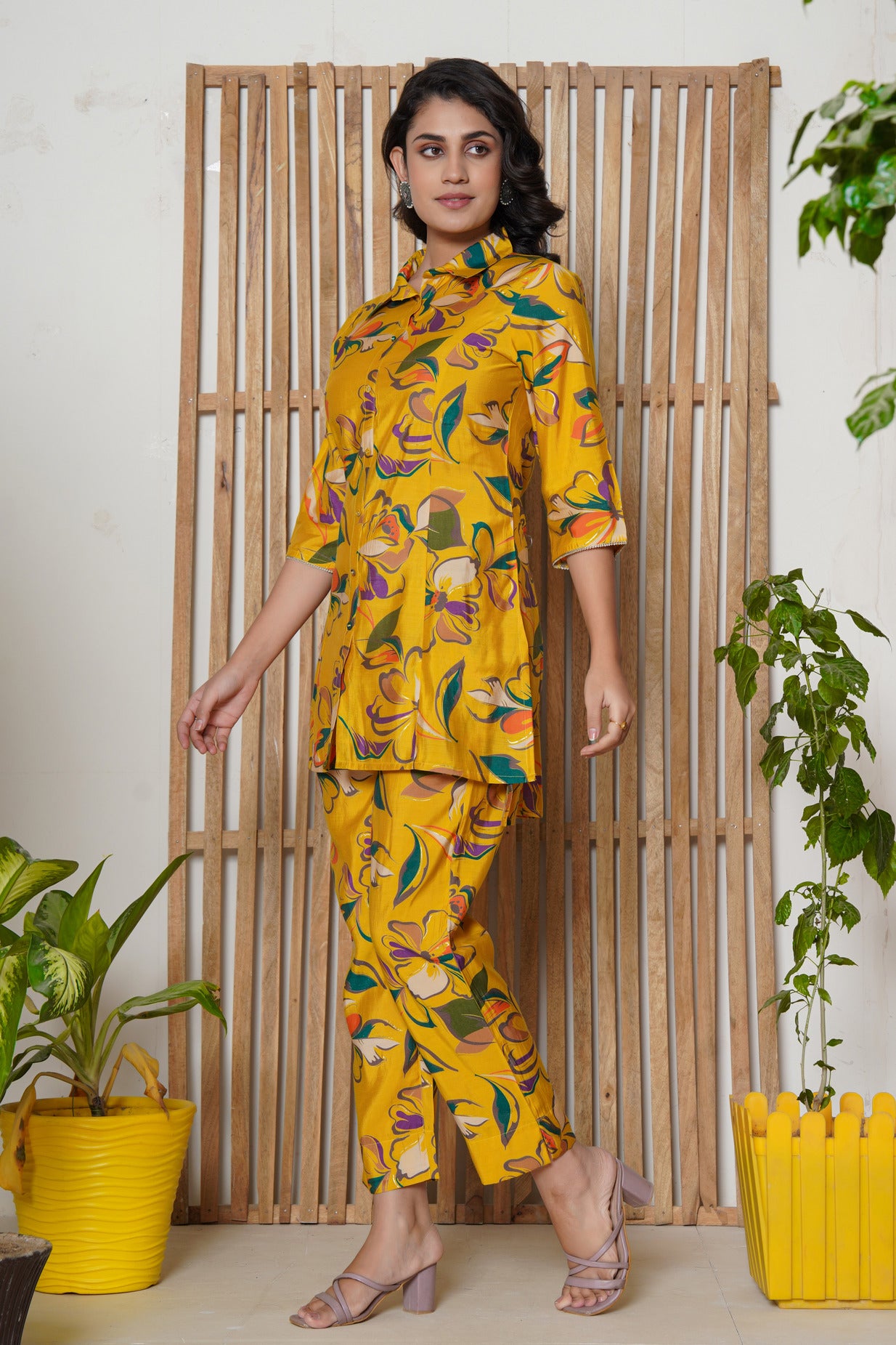 Yellow With Floral Printed Maslin Co-Ord Set