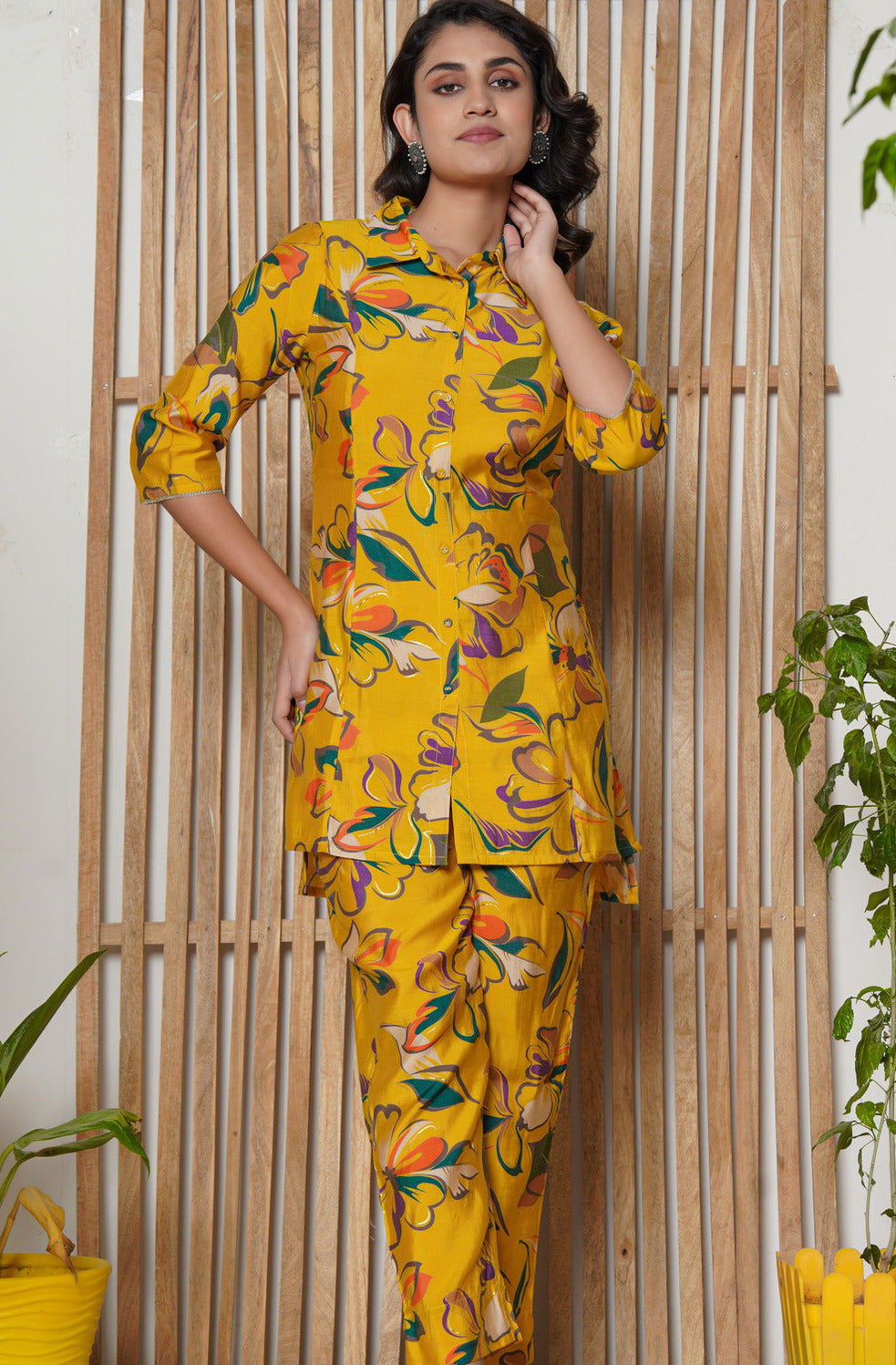 Yellow With Floral Printed Maslin Co-Ord Set