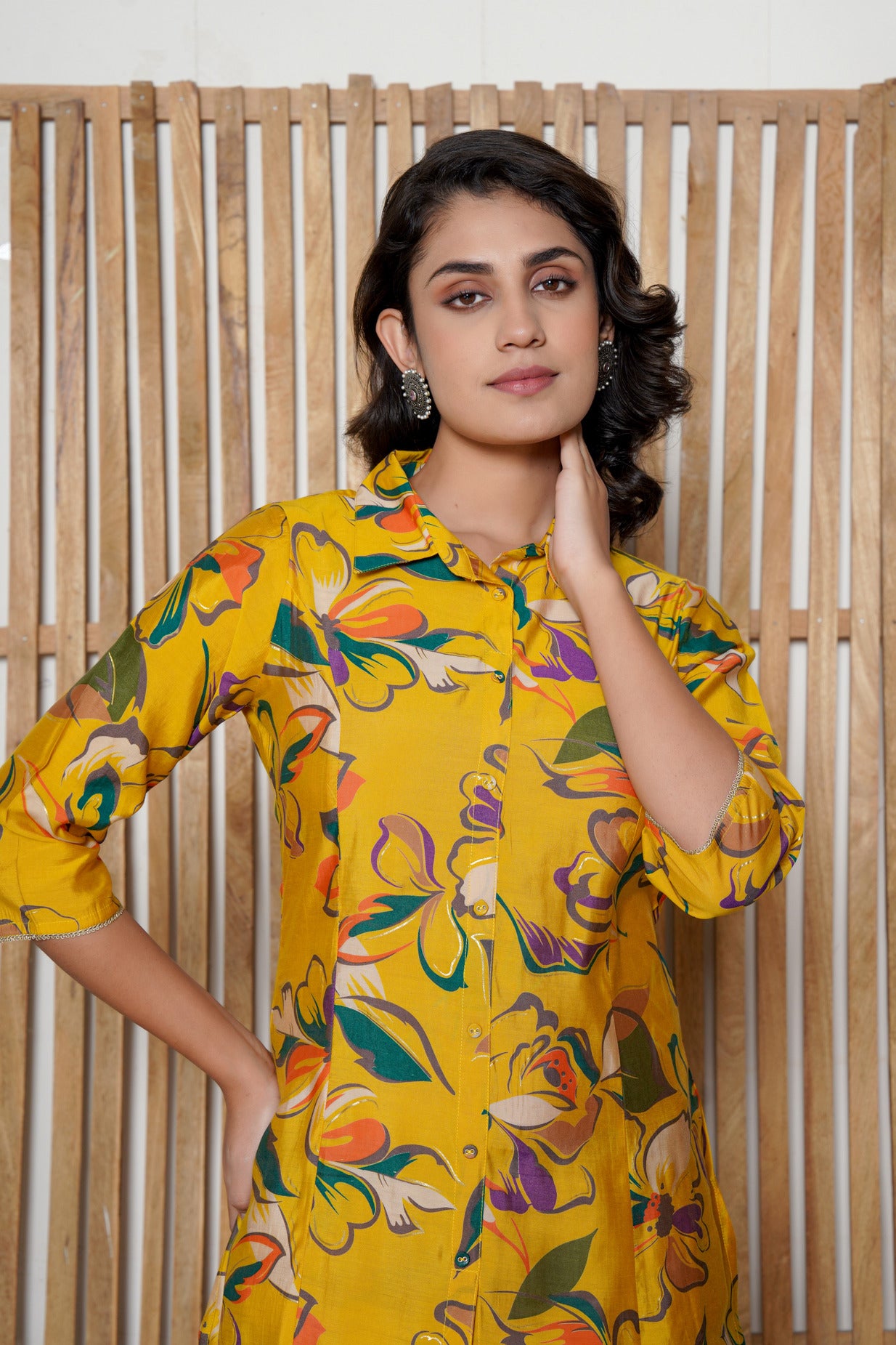 Yellow With Floral Printed Maslin Co-Ord Set