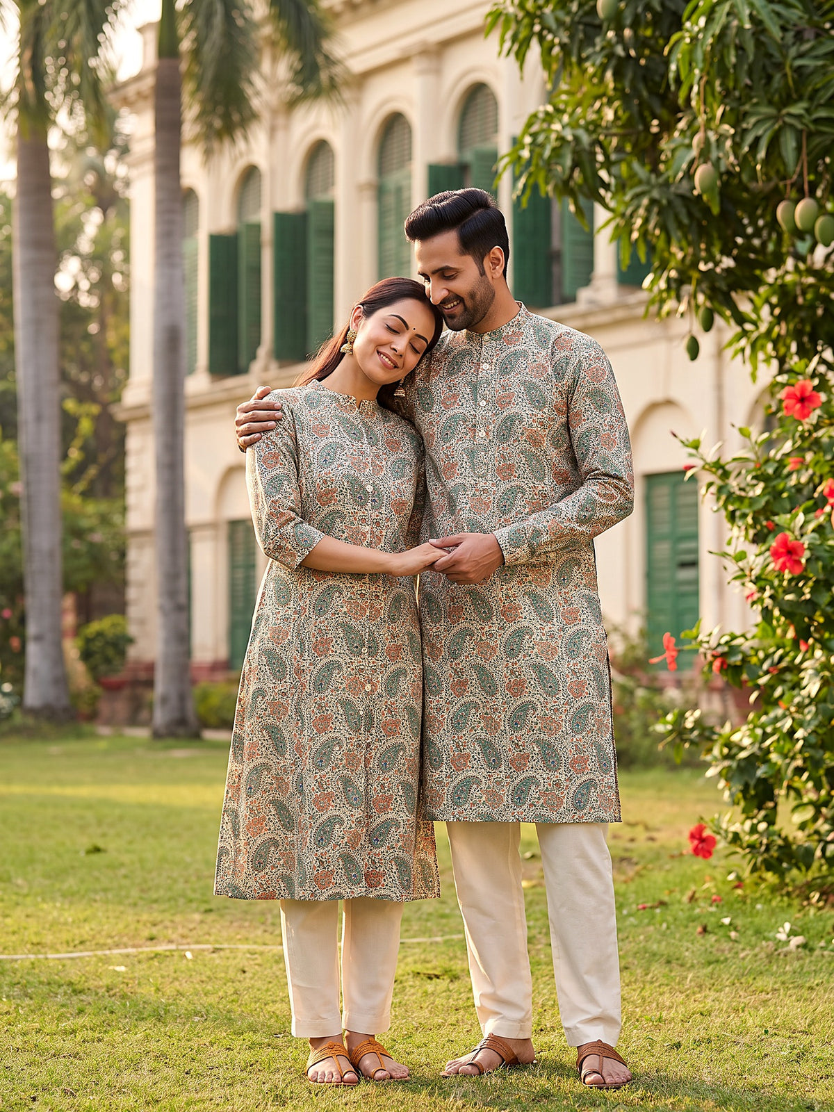 Jodi Collection by Gatim off-white paisley couple kurta set, together