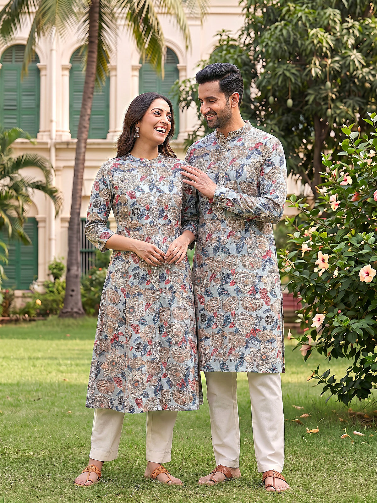Jodi Collection by Gatim grey floral couple kurta set, candid